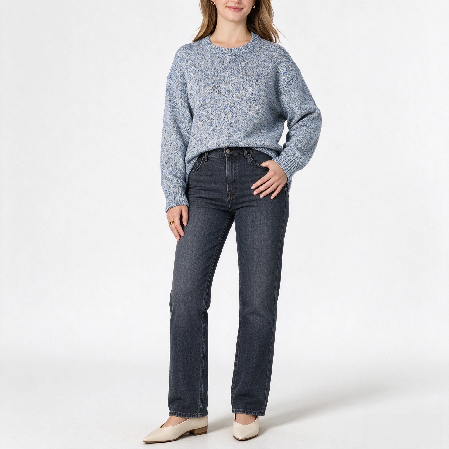 Amazon Essentials Women's Oversized-Fit Heavyweight Cotton Blend Crewneck Sweater, Multi-Color, Ribbed