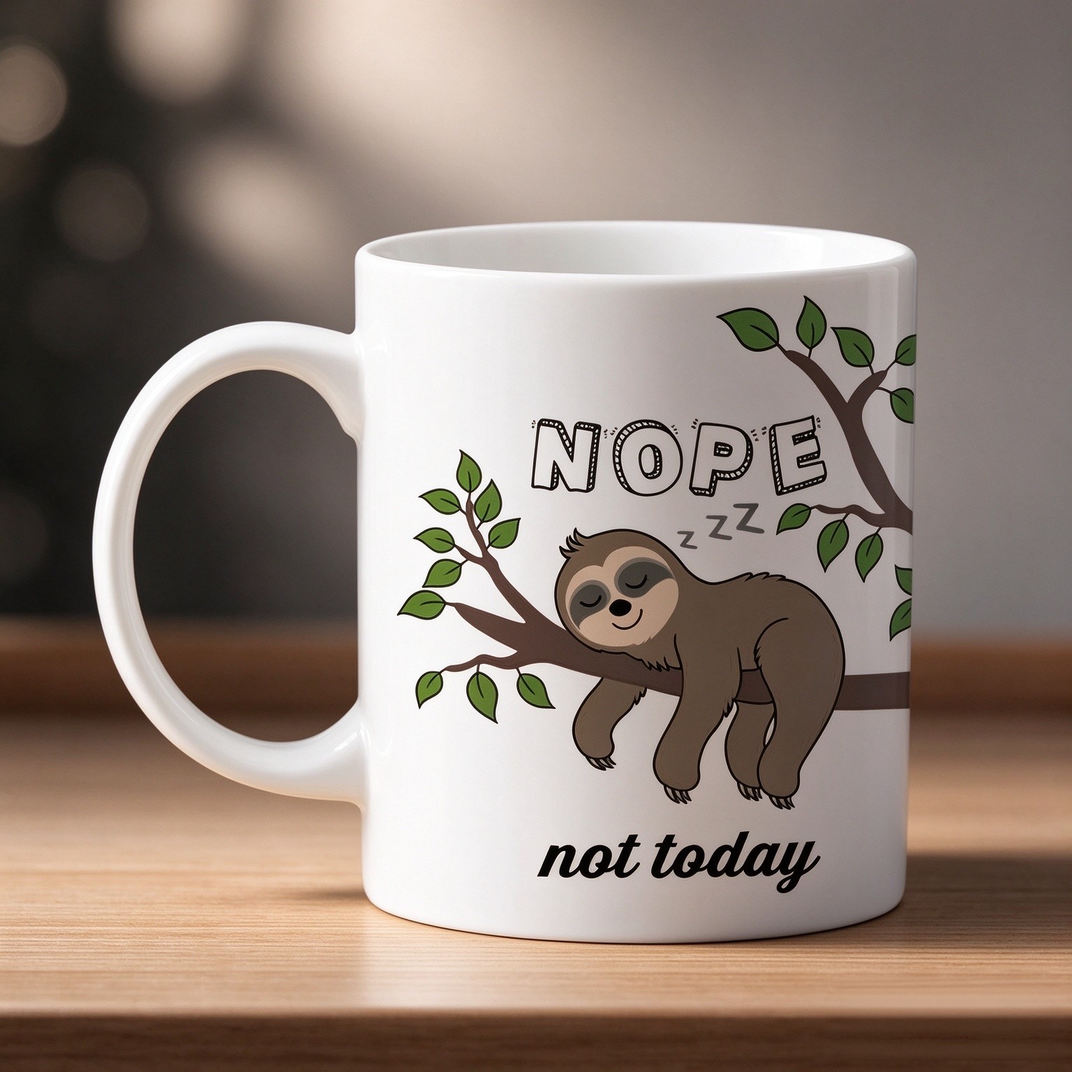 Cute Sloth Gifts Nope Not Today Funny Coffee Mug Have A Nice Day Ceramic Tea Cup 11oz, Kawaii Birthday Present for Men Women Wife Husband Daughter Friends Coworker