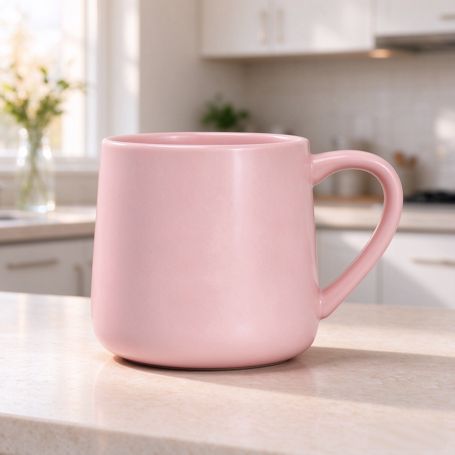 Bosmarlin Large Glossy Ceramic Coffee Mug, Pink Tea Cup for Office and Home, 18 oz, Suitable for Dishwasher and Microwave, 1 Pack (Pink)