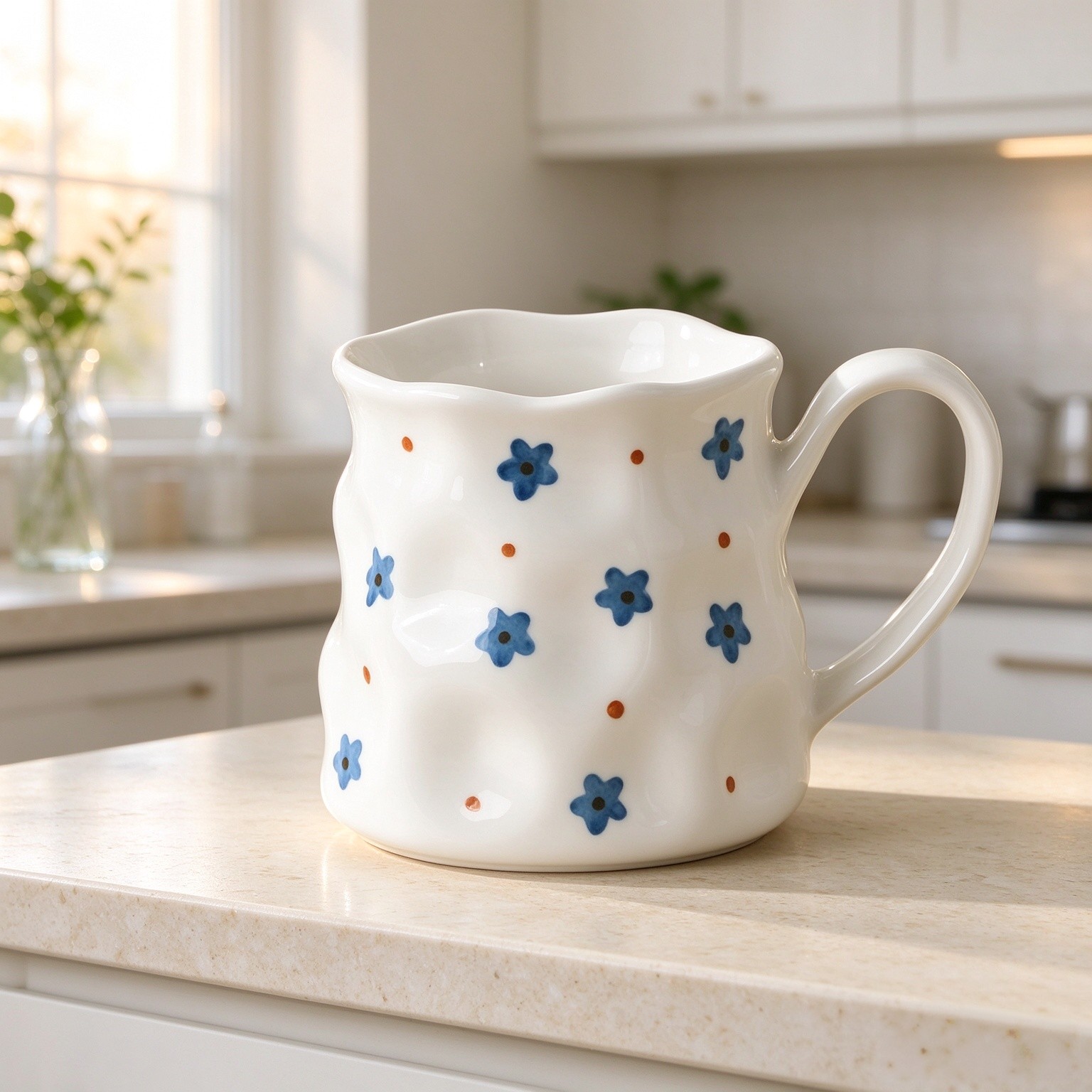 Ceramic Coffee Mug For Women,14 oz Cute Mug,Creative Star Large Tea Cup,Ceramic Mug,Hand-Painted Coffee Cup