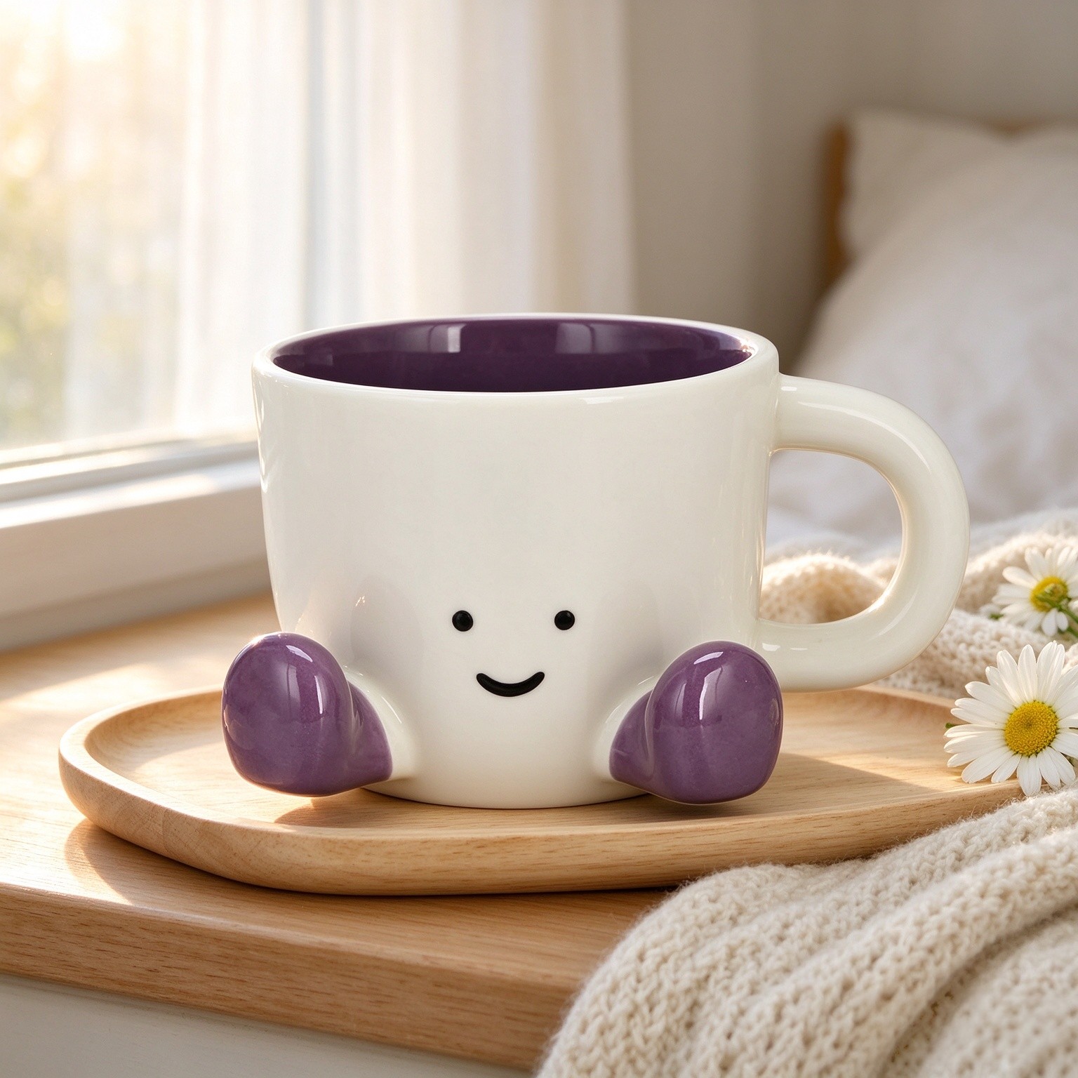 Coffee Mugs,Cute funny Mug For Women, 380ml Unique Ceramic Coffee Tea Cups, Office Mug Gift (violet)