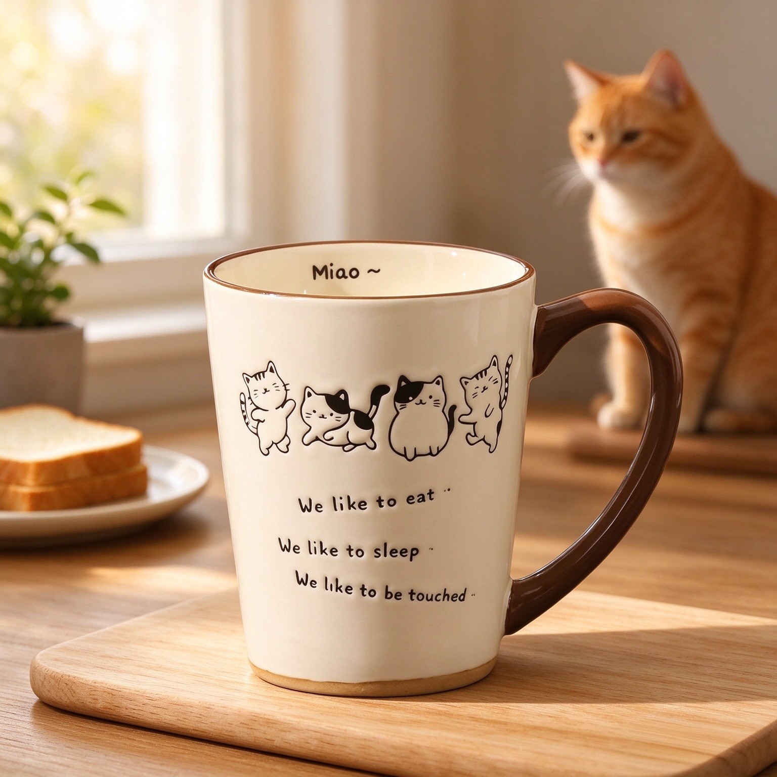 Cute cat mug ceramic cup - 400ML Large Capacity Handmade Cat Ears Mug for Home Cafe Office Gift (White)
