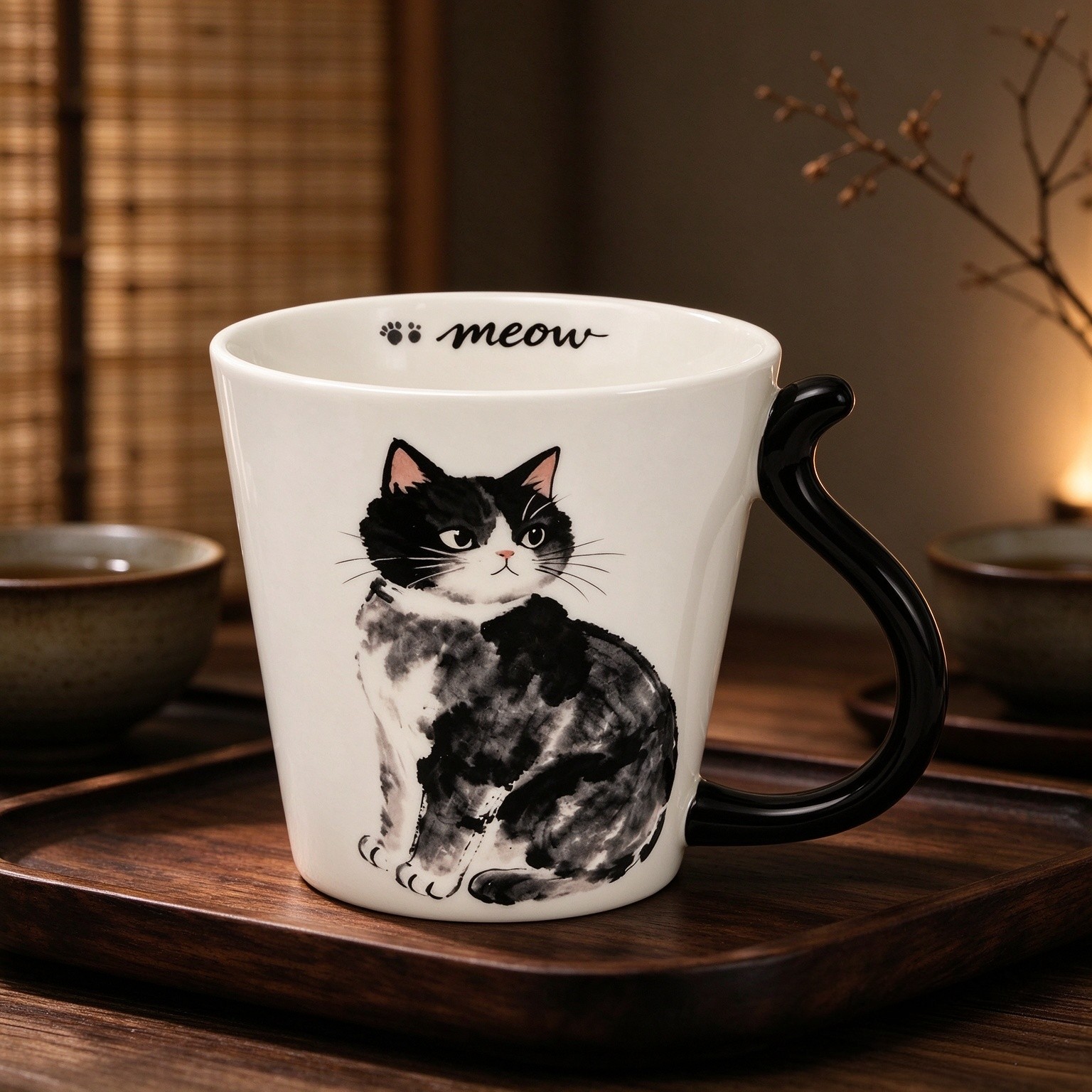 Novelty Cat Coffee Mug, 18 oz White Ceramic Cup for Coffee, Tea and Cocoa