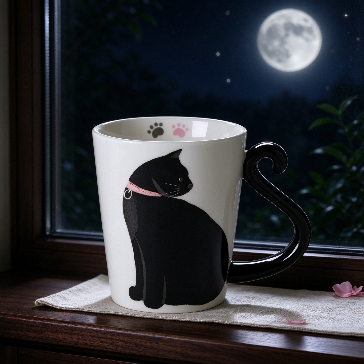 VOTUM Black Cat Coffee Mug, Novelty, 12 oz White Ceramic Tea Cup