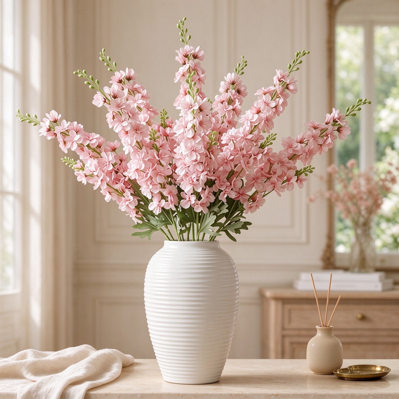 10Pcs Pink Delphinium Artificial Silk Flowers, 33.5 Inch Long Stem Realistic Faux Flowers for Tall Vases, Wedding Table Centerpieces Home Party Decor Bouquet Arrangements