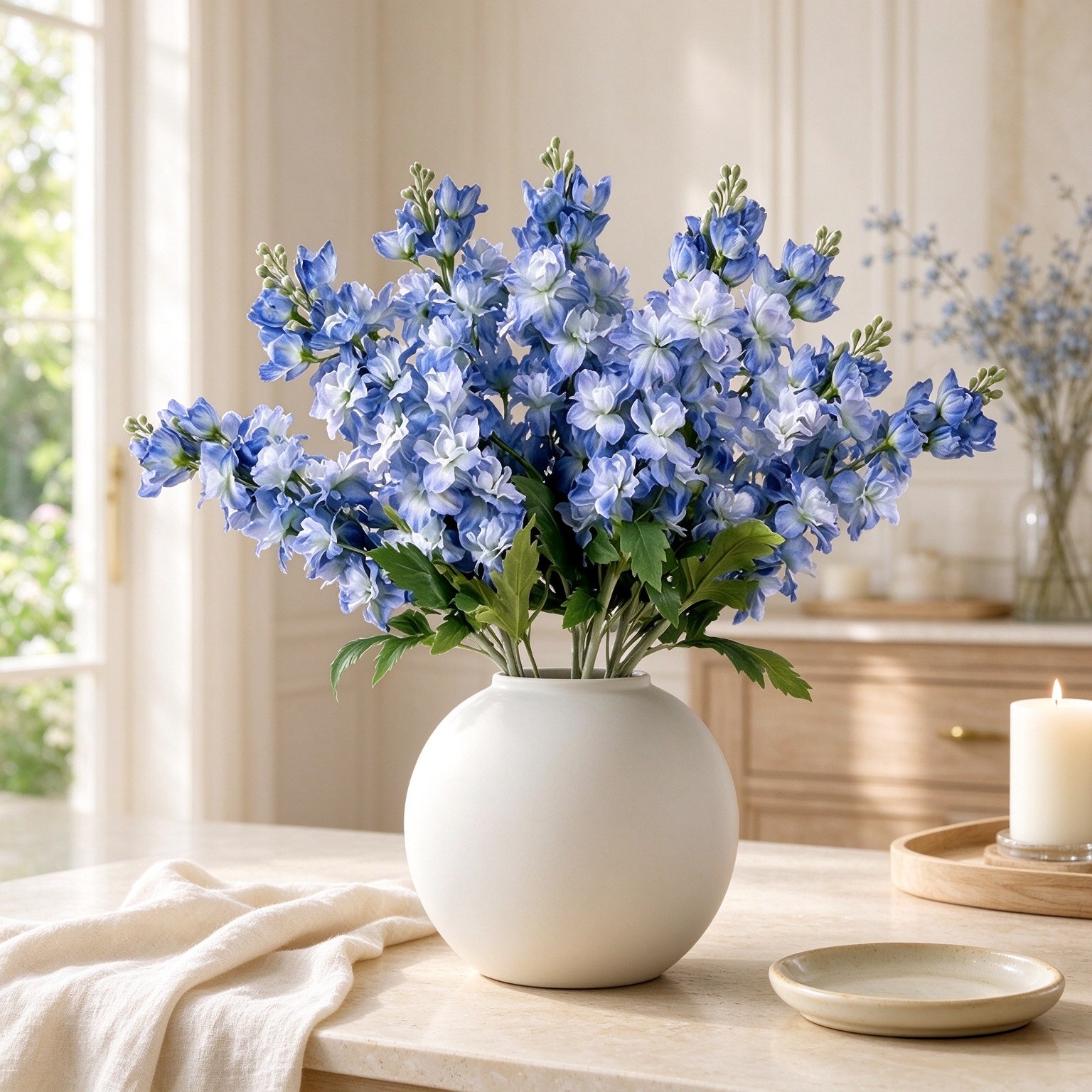 Fake Flowers 23.6” Delphinium Artificial Flowers Silk Flowers with Stems Long Stem Artificial Flowers for Tall Vase Faux Flowers for Indoor Home Decoration Wedding Decoration Centerpiece (Blue,8Pcs)
