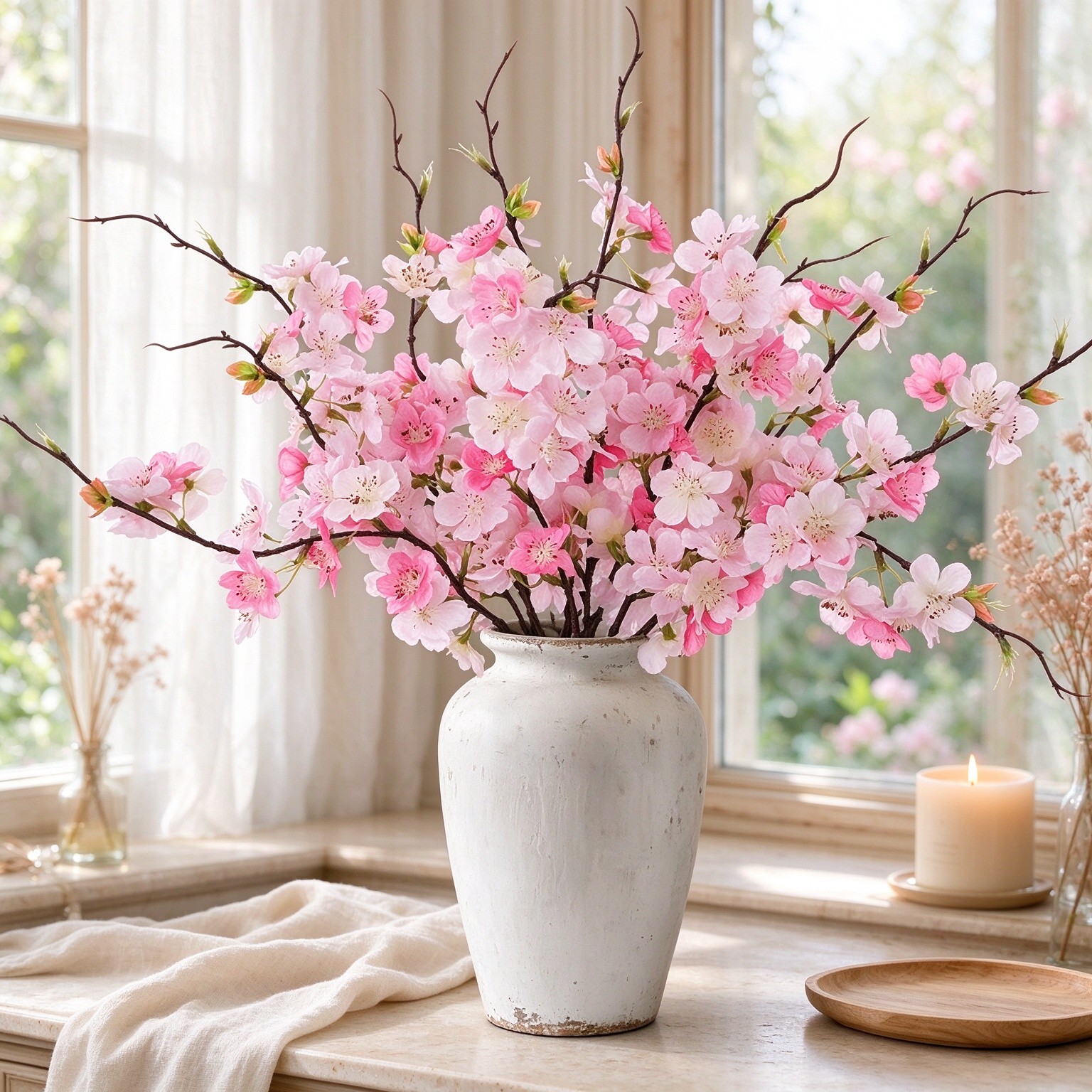 INXUGAO Artificial Cherry Blossom Branches Decor 12 PCS Fake Flowers Indoor