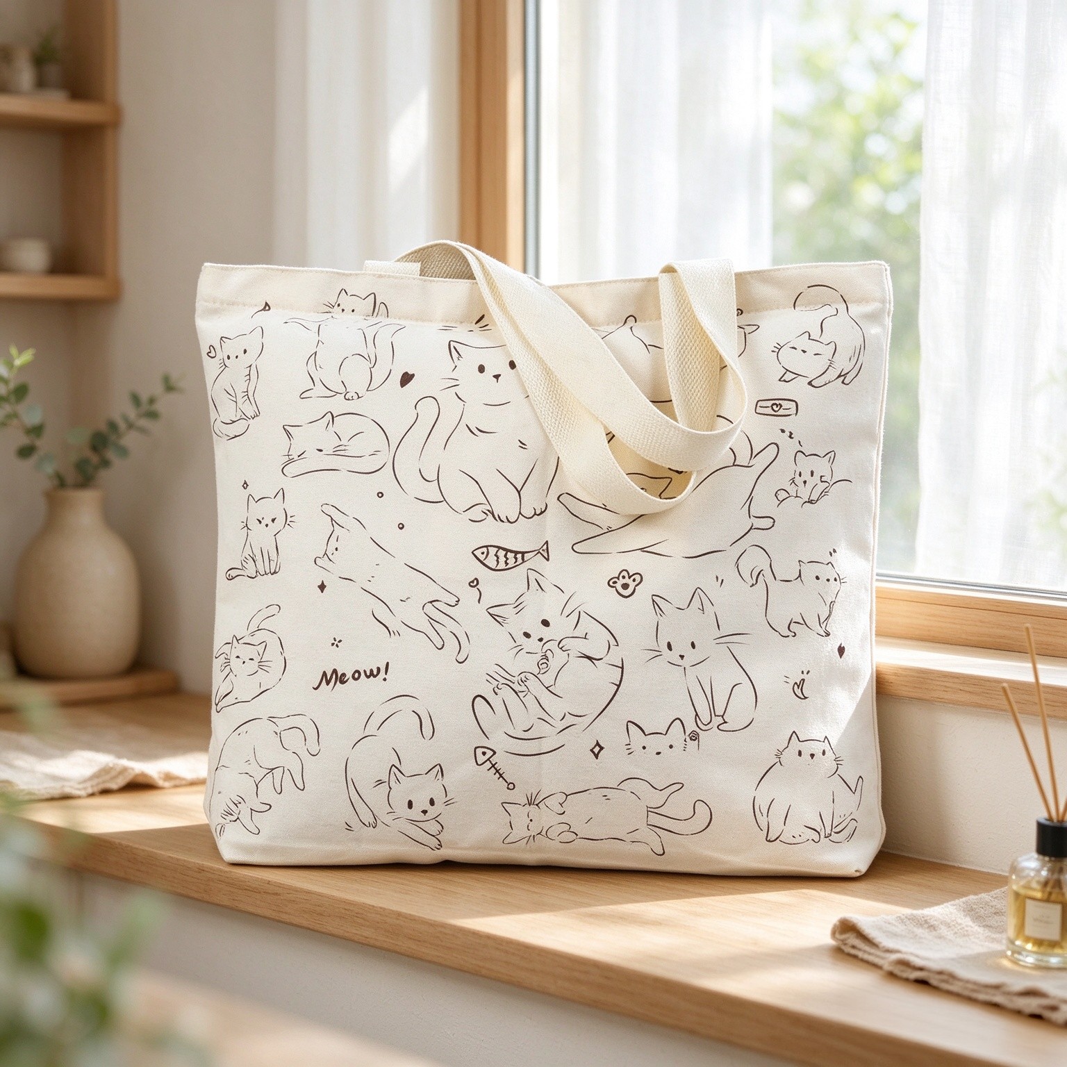 Aesthetic Canvas Tote Bag for Women. Stylish, Heavy-Duty Reusable Tote with Zipper Closure & Inner Pocket