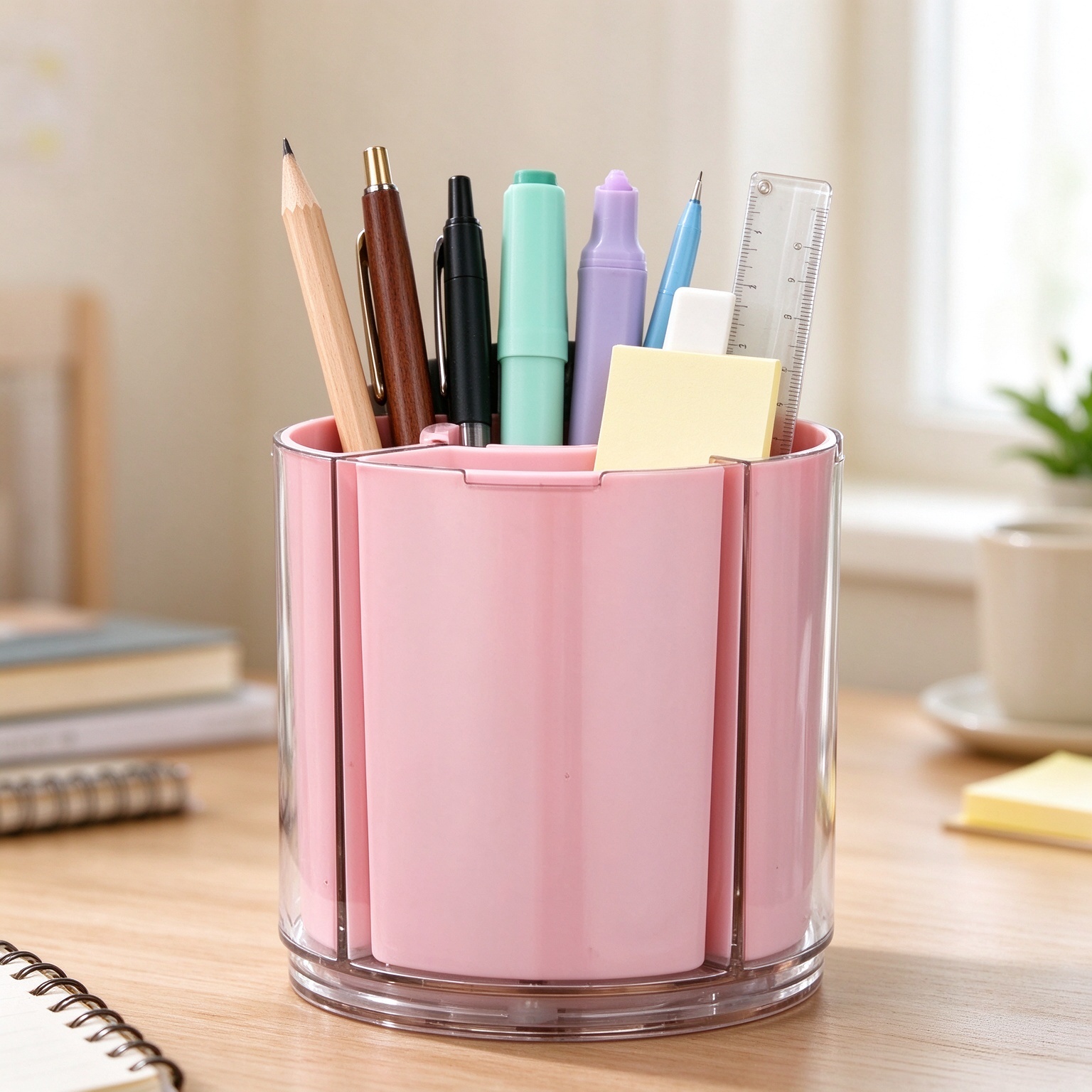 Comix 360° Rotating Pen Holder for Desk, Pink Pencil Holder with 5 Slots