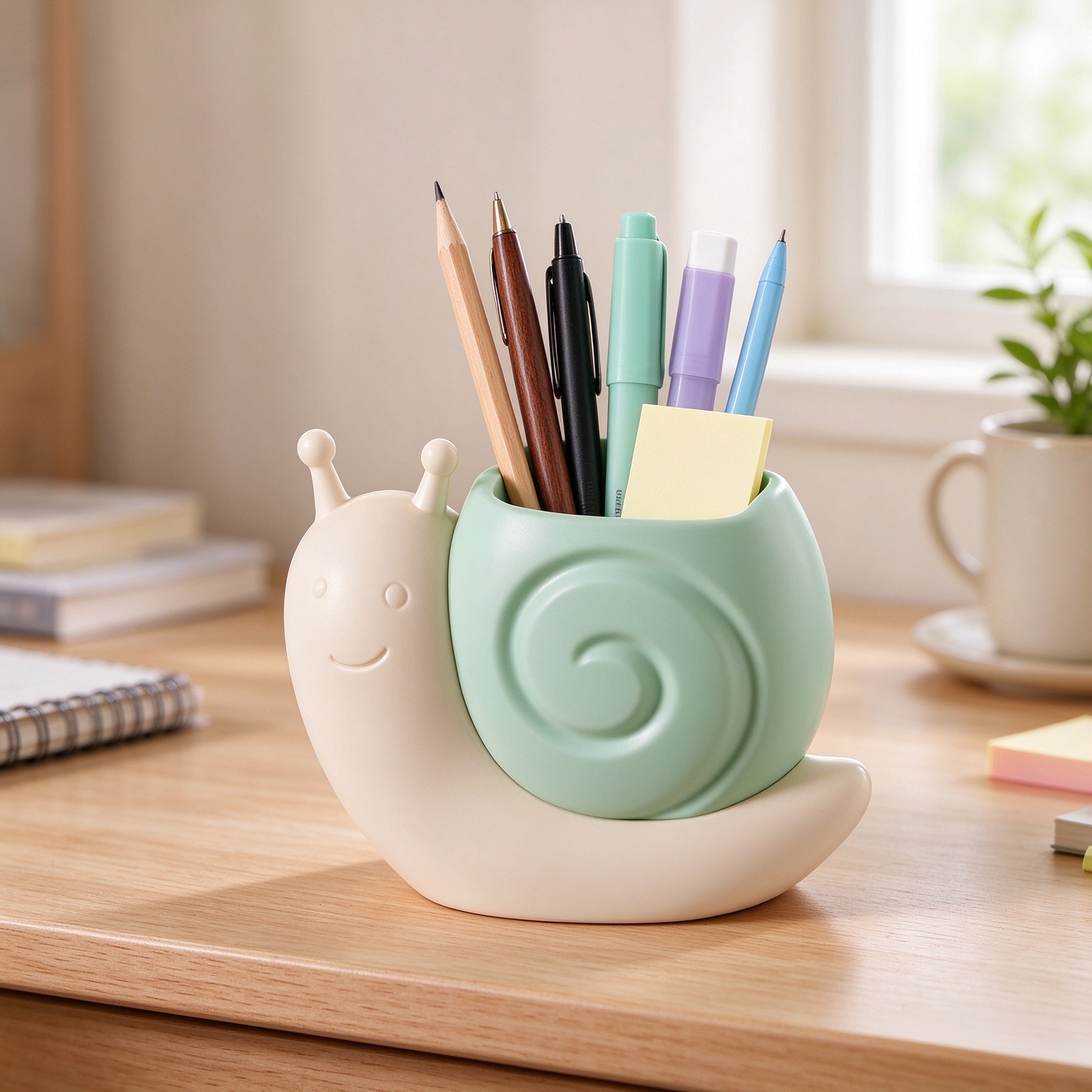 Cute Pen Container Holder Snail-shape Desk Decoration Stocking Stuffers Creative Multi-Functional Pen/pencil Holder Desk Organizer Accessory Makeup Storage Office Home Art Supply Nice Gift (Green)