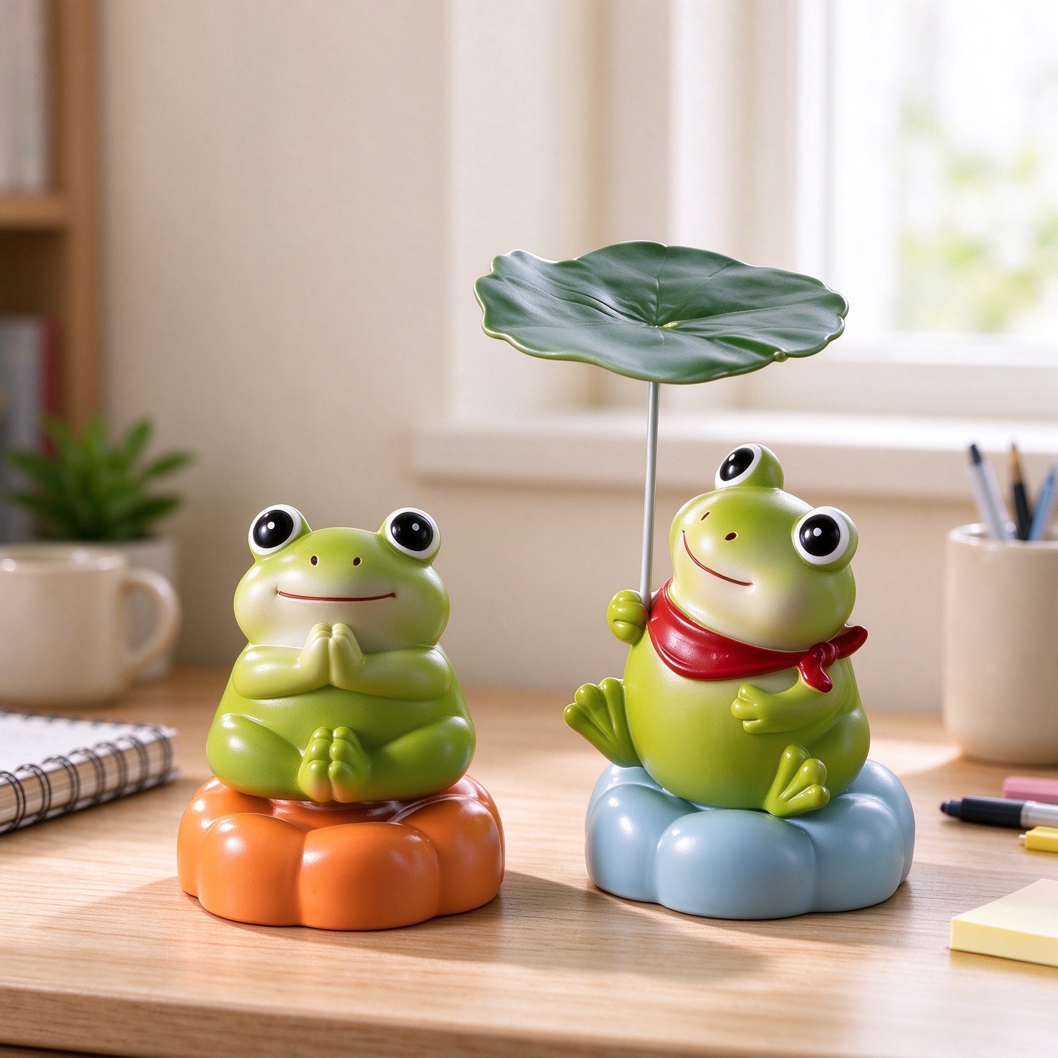2Pcs Rotating Ceramic Frog Decor for Desk Room Miniature Garden Car, Gifts