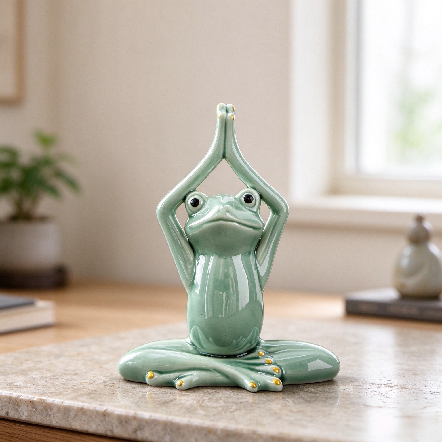 OwMell Frog Statue for Garden Decor, Resin Green Frog Figurine Outdoor 6"