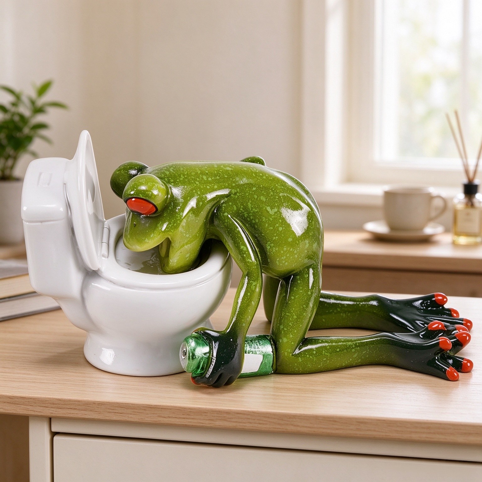 VVGIFTS Frog Figurines Cute Craft Resin Frog Statue for Home Bathroom Decor