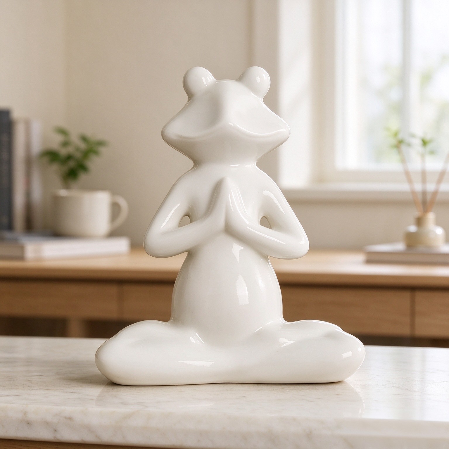 Handcrafted Ceramic White Yoga Frog Sculpture Ornament Hotel Home Decor Office Wedding Gift