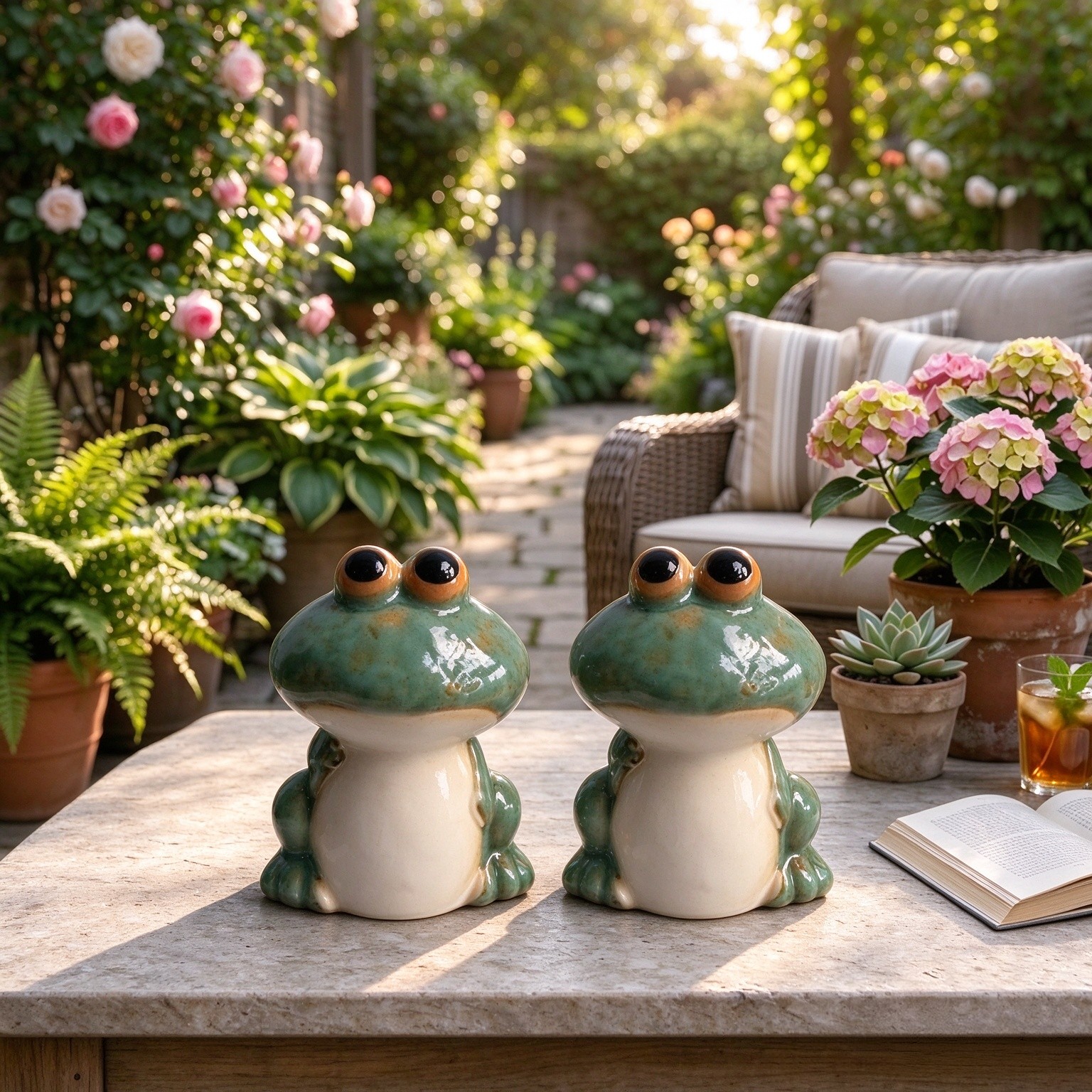 2Pack Green Frog Figurines, Mini Sculpture Decor for Desk Garden Shelf Gift