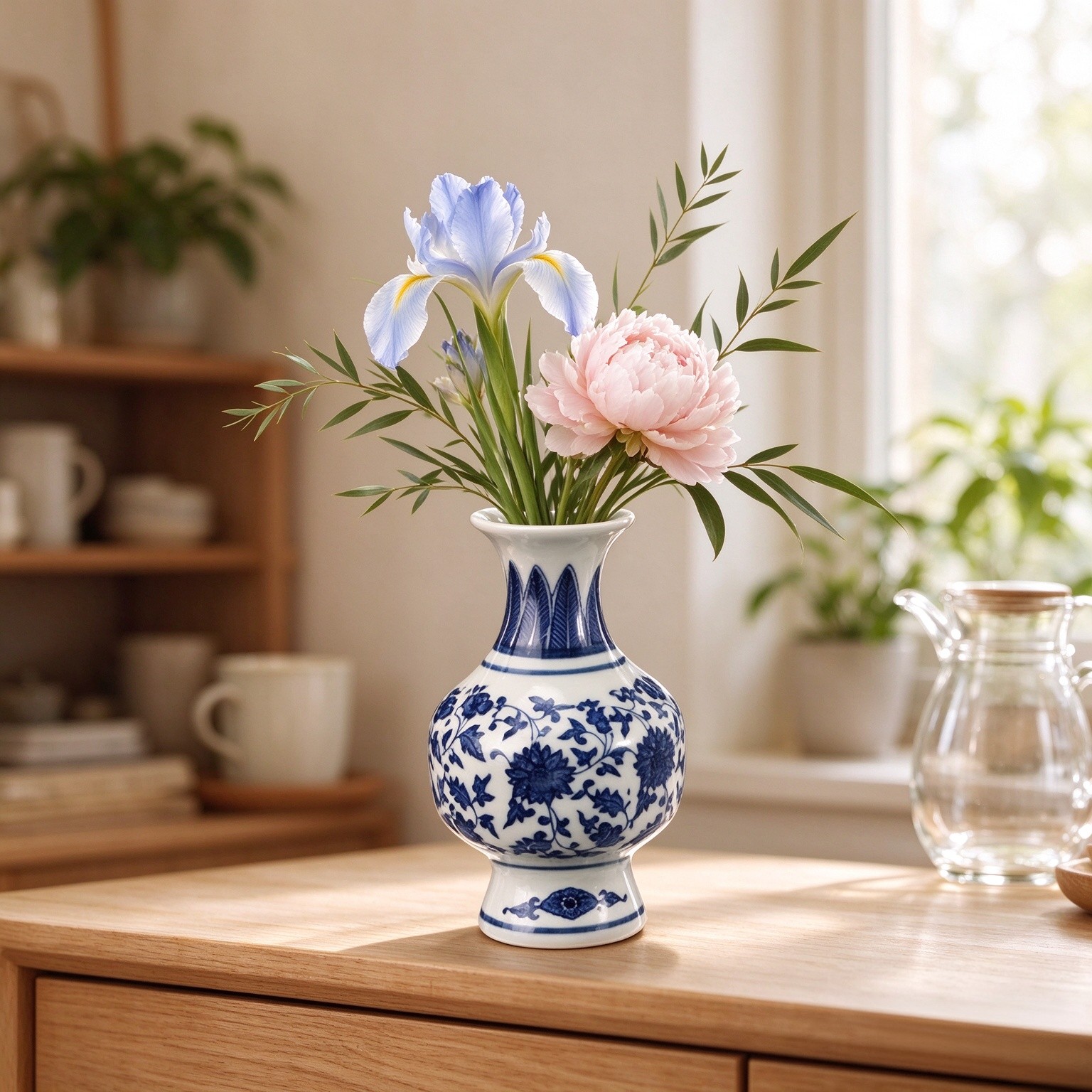 Vesici 15 Pcs Small Blue and White Vases Bulk, 5.9 Inch Tall Mini Porcelain Chinoiserie Bud Vase, Vintage Ceramic Oriental Decorative Bud Vase for Home Decor, Office Living Room Table Shelf Decor