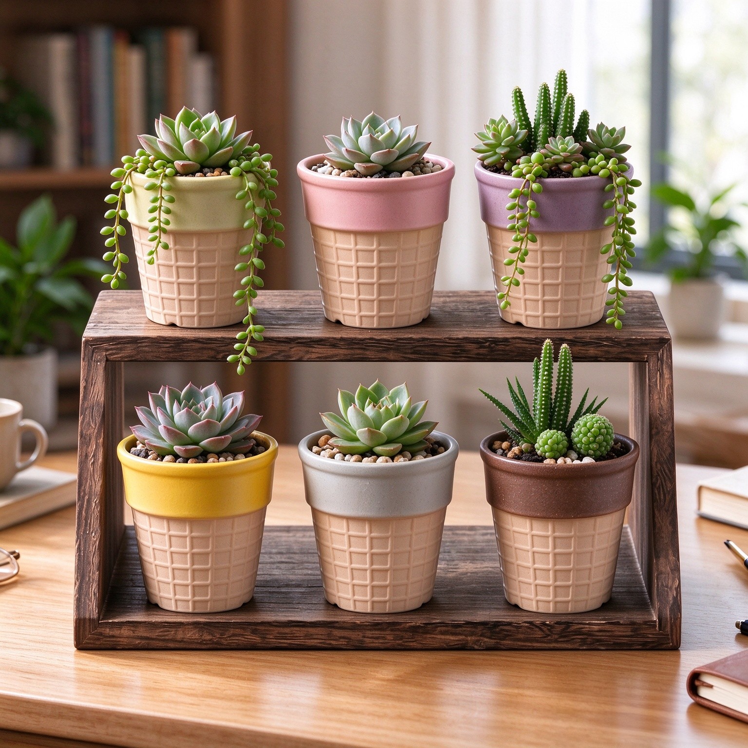 6 Pcs Mini Plant Pots Ice Cream Cone Design 2.8 Inch Planter