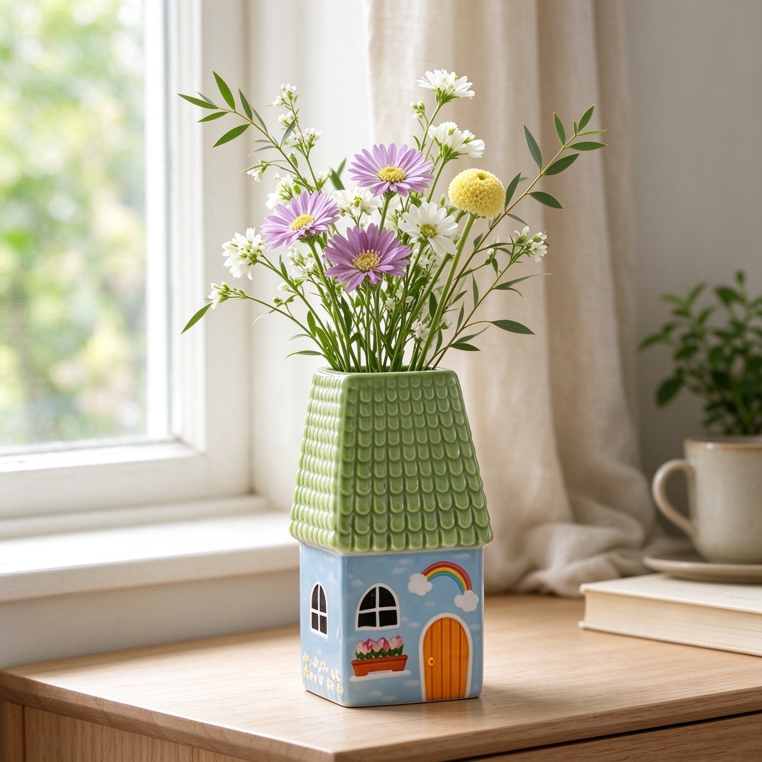 Mini Ceramic House Shape Vase Decorative Small Bud Vases, Green