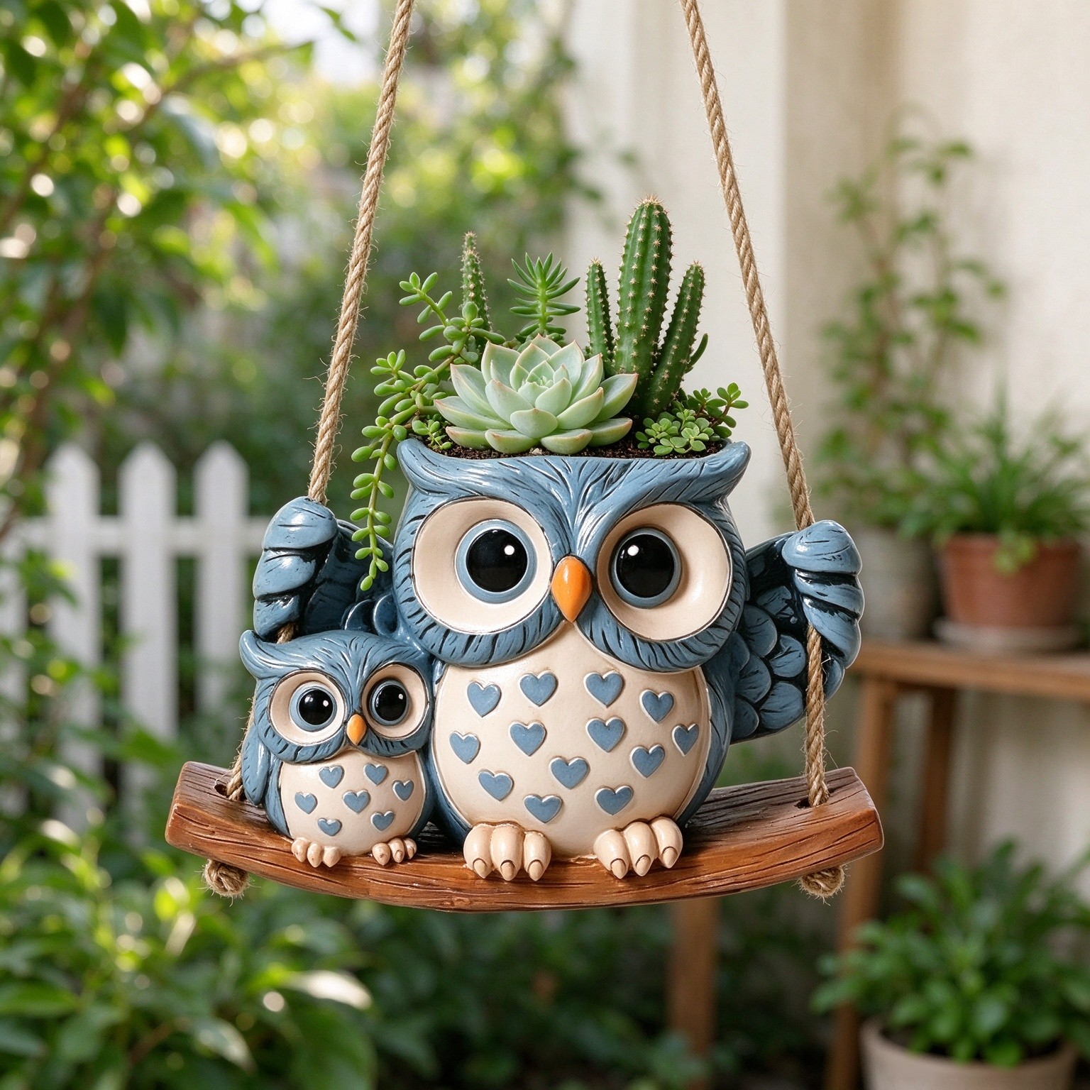 Swing Owl Hanging Planters for Indoor Plants, No-Drill Cute Resin Succulent Pots with Drainage Hole & Plug, Hanging Plant Holder for String of Pearls, Unique Gardening Gifts for Mom & Women