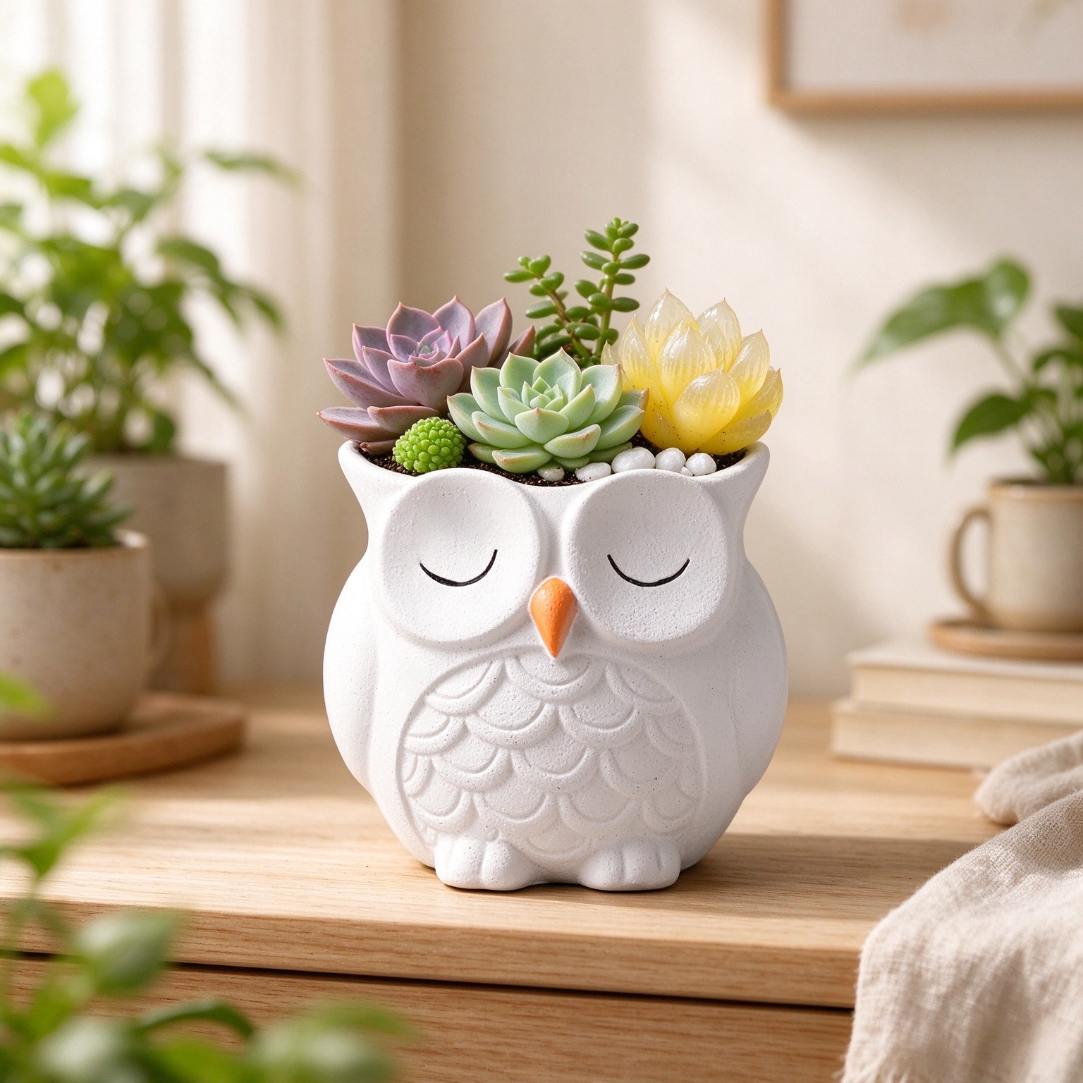 Cute Owl Succulent Planter Pot, Resin Owl Planter for Succulents and Cactus, Small Animal Plant Pot for Desk, Shelf or Fairy Garden Decor, Mini Owl Planter Gift for Mom