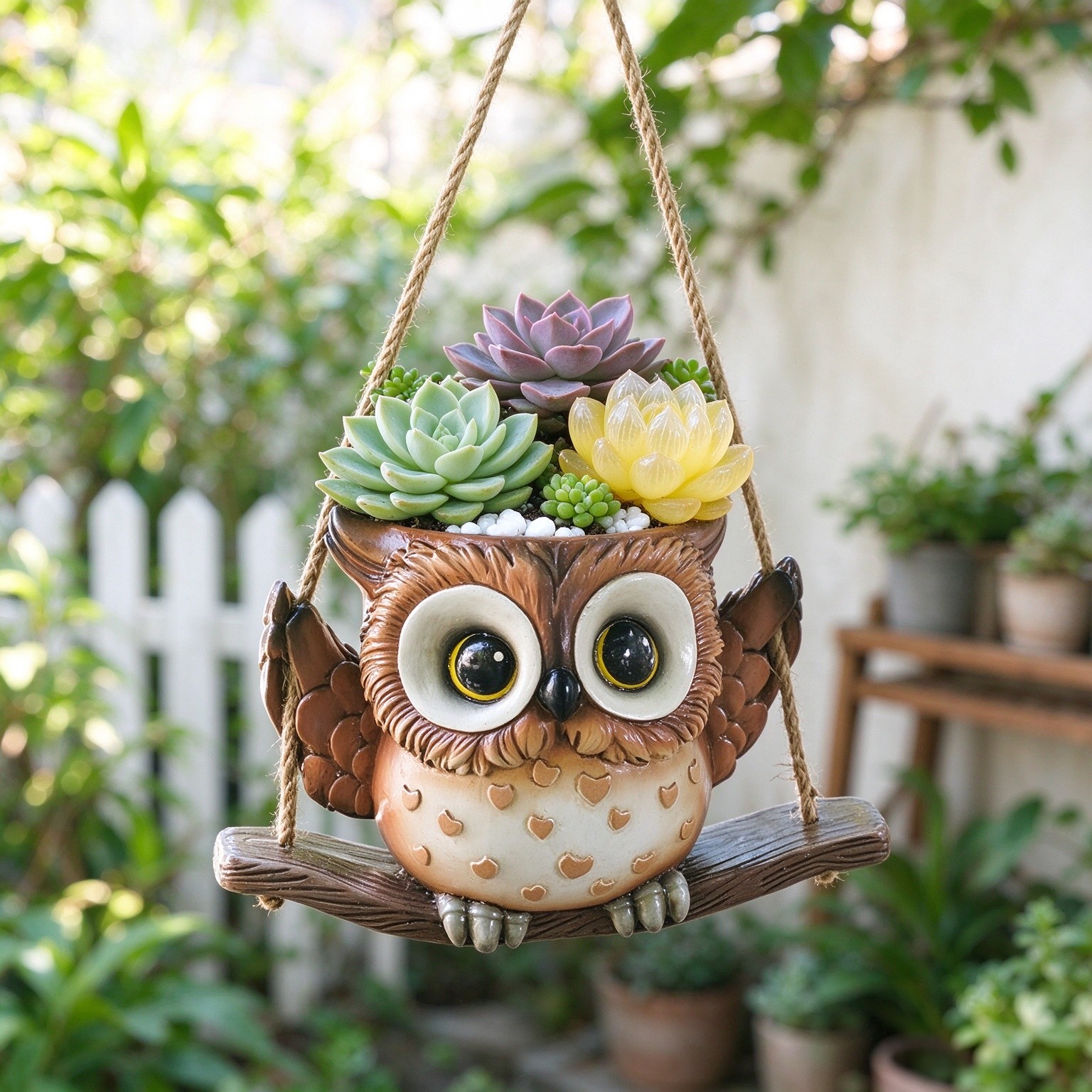 Swing Owl Hanging Planters for Indoor Plants, Cute Small Succulent Pots with Drainage Hole, Unique Resin Plant Hangers Outdoor, Hanging Plant Holder for String Of Pearls, Gift Ideas for Mother