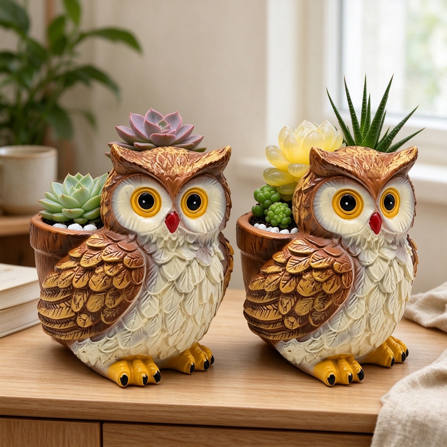 Owl Planters, 2 Pack | Cute Succulent Pots with Drainage Holes