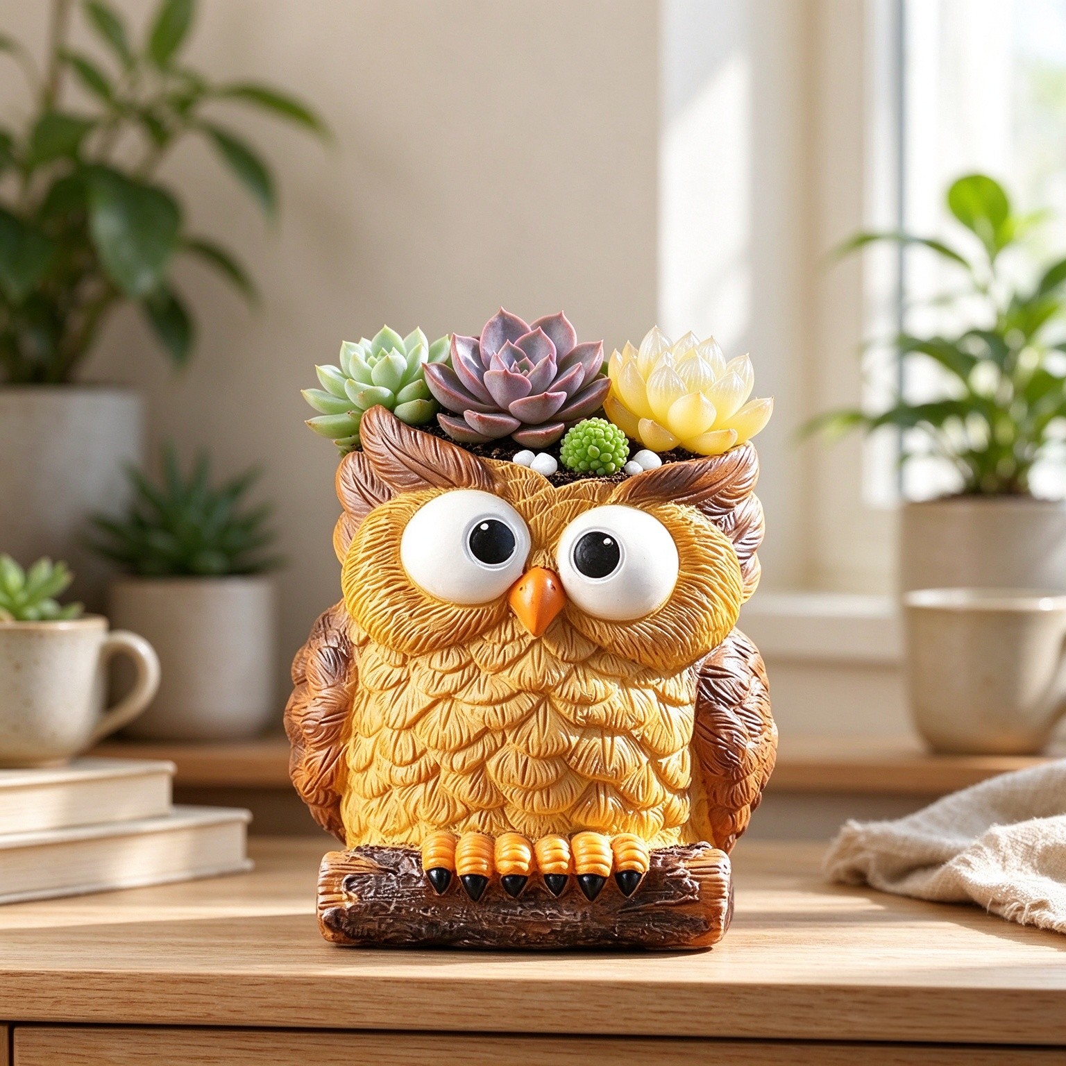 Cute Resin Succulent Owl Garden Pot, Cute Planting Pot, Indoor Plant Pot for Flowers & Herbs, Home Desktop Office Windowsill Decoration Gift. (Tree Eye)