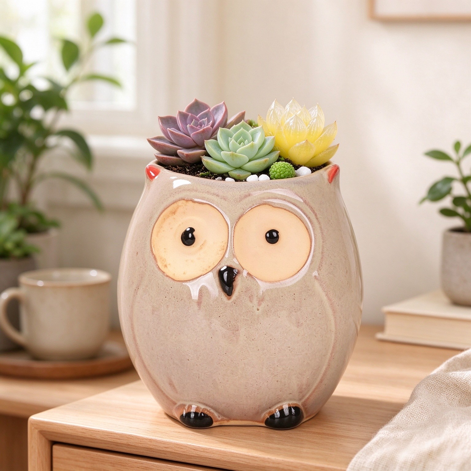Owl Ceramic Succulent Pot, Cartoon Plant Planter for Home Decor (B3)