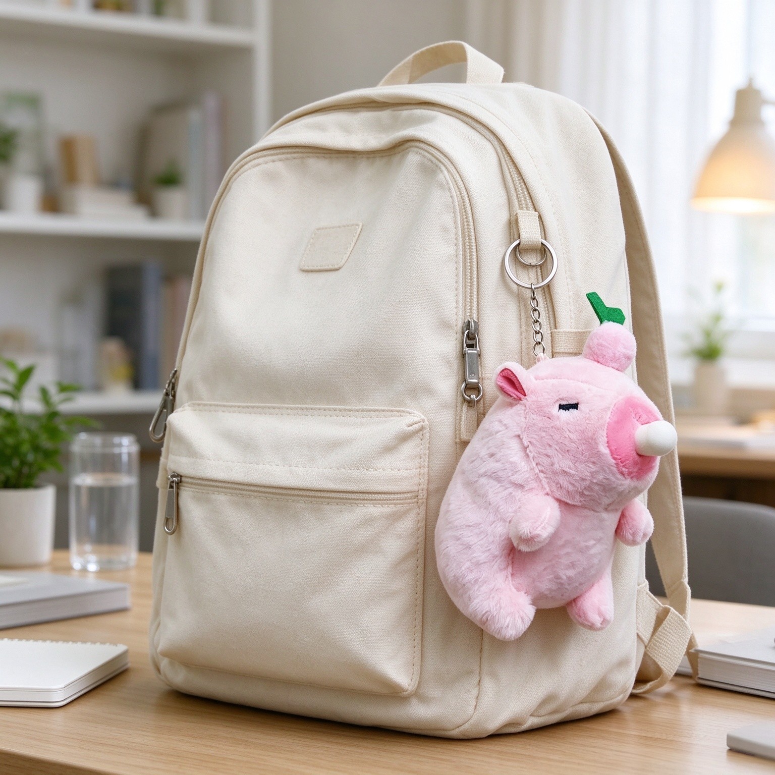 Plush Keychain, Squishy Animal Keychain for Backpack, Bag, Car, Friends, Family (Pink)