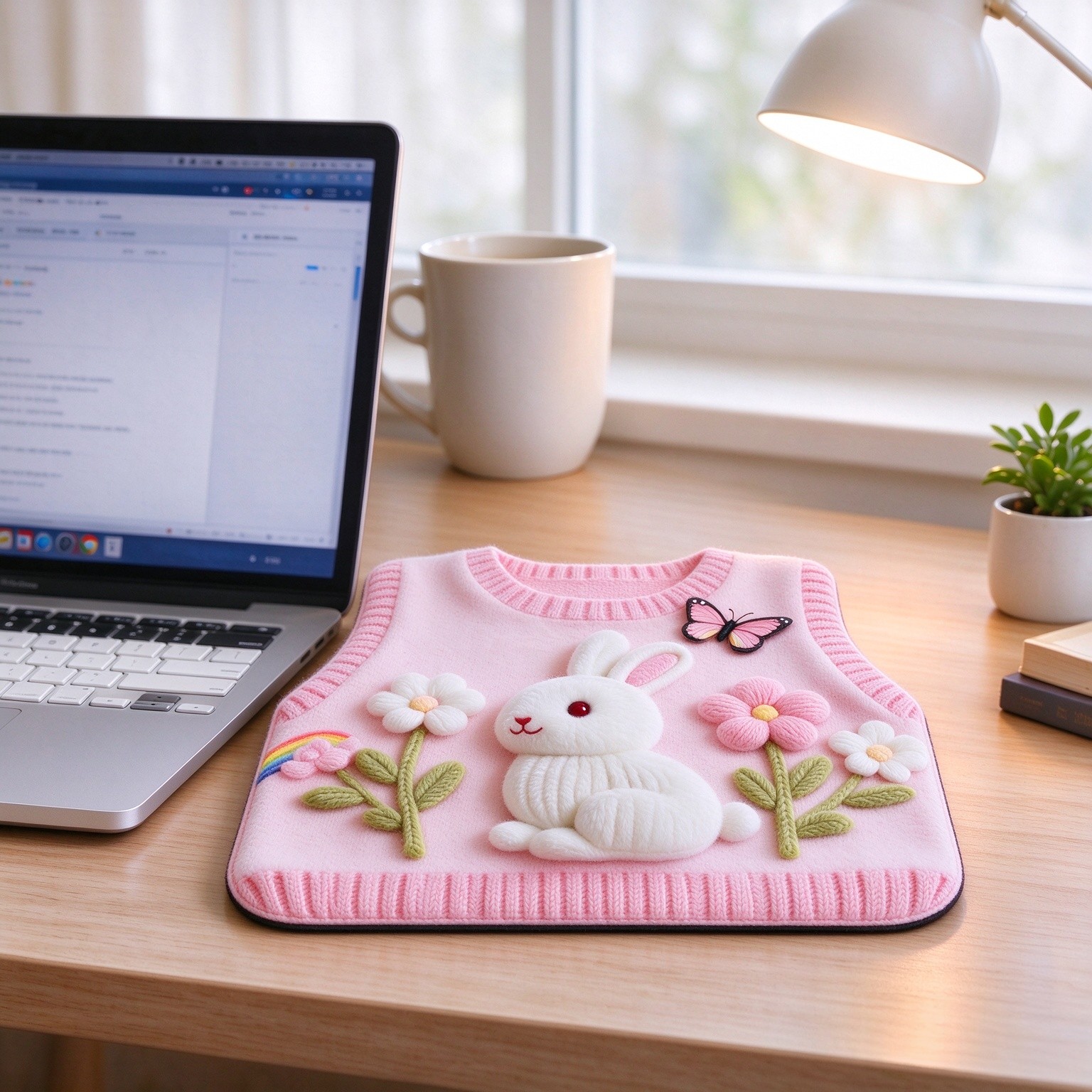 GORGECRAFT 26x27cm Funny Mousepad Cute Knitted Sweater-Shaped Vest Print Unique Novelty Mouse Pad Rabbit Butterfly Flowers Pattern Pink for Home Office Desktop Laptop Computer Essentials