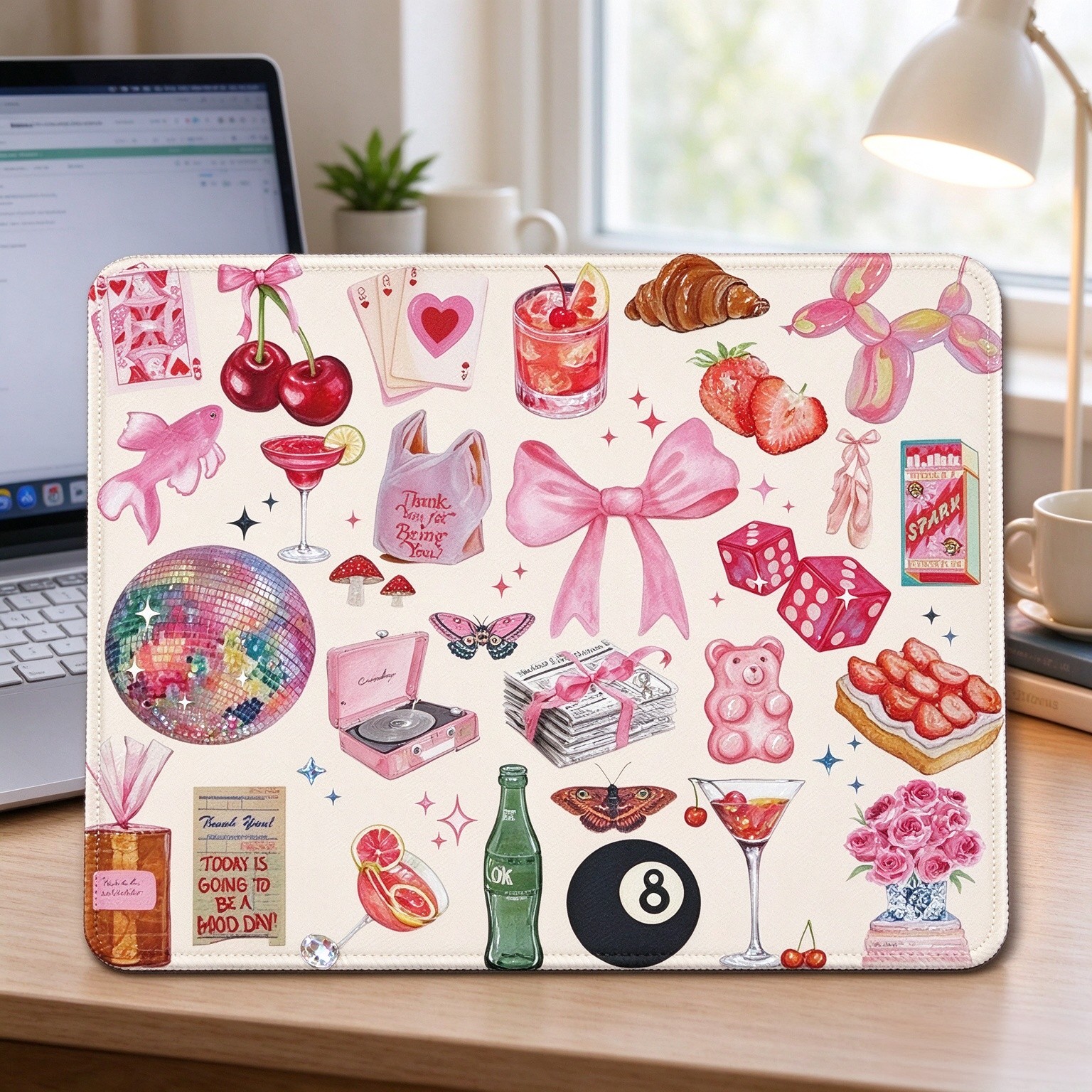 Coquette Pink Y2K Aesthetic Mouse Pad, Cute Preppy Pink Girly Collage Mouse Pads Mousepad for Desk Home Office Dorm Computers Laptop, Trendy Girly Office Supplies Desk Accessories, 9.5x7.9 Inch