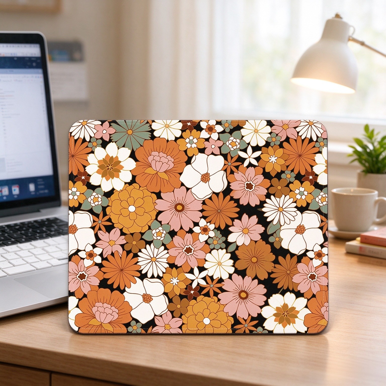 FROGIGO Mouse Pad with Stitched Edges - Cute Floral Mousepad for Women, 9.25 x 7.75 inch Washable Square Desk Pad, Non-Slip Rubber Base, Office Home Laptop Accessories - Autumn Daisy