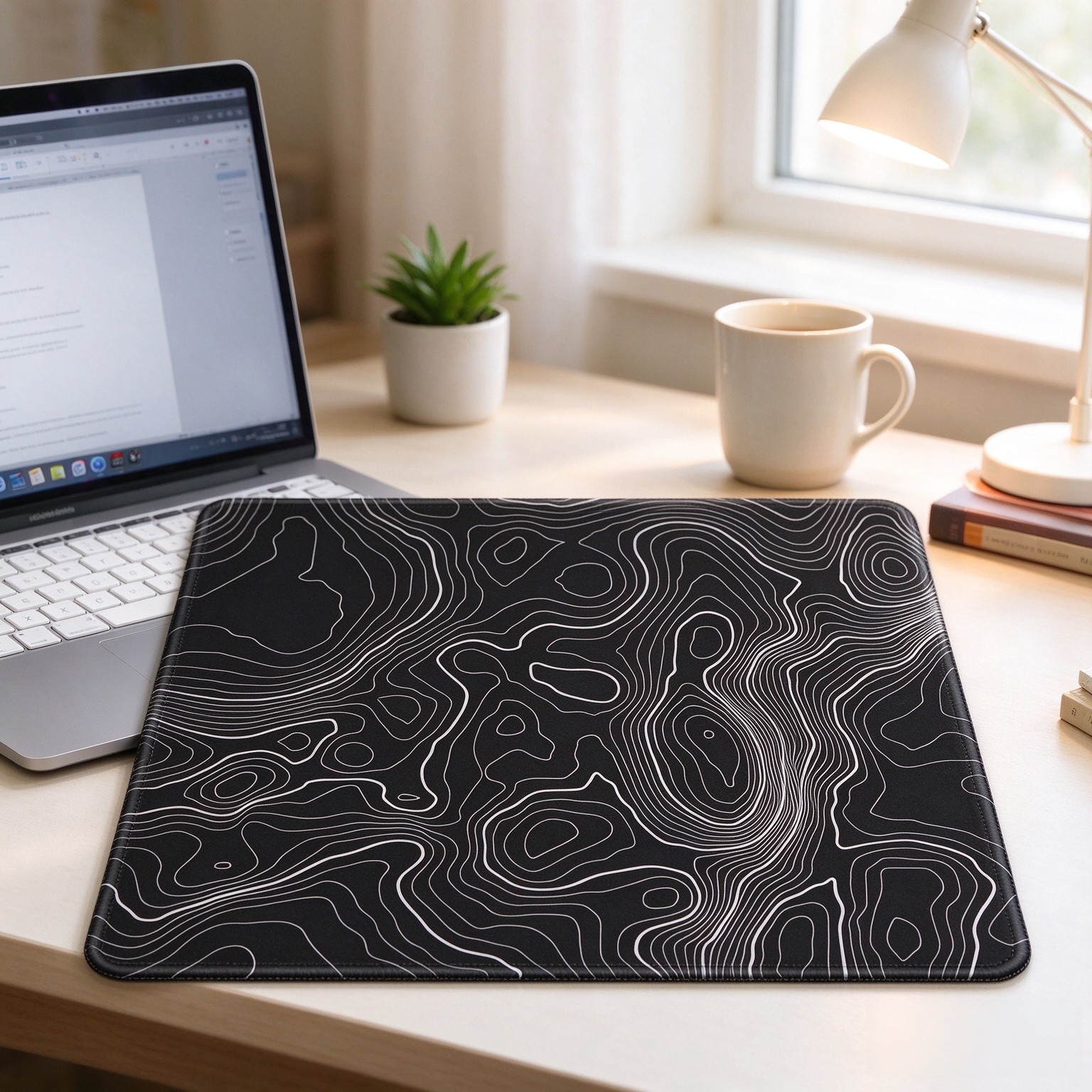 Mouse Pad, Minimalism Marble Style Computer Pad, Anti-Slip Rubber Mouse Mat with Stitched Edges for Gaming, Office, Laptop, PC, Women, 9" x 8" Thick 3 mm, Black Swirl