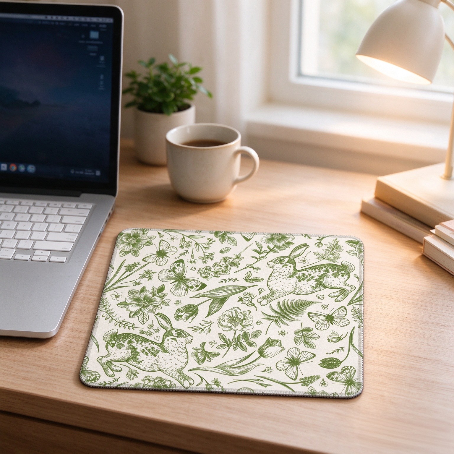 Floral Cottagecore Botanical Mouse Pad - Green Non-Slip Small Desk Mat 8.3 x 10.3 Inches - Aesthetic Gift