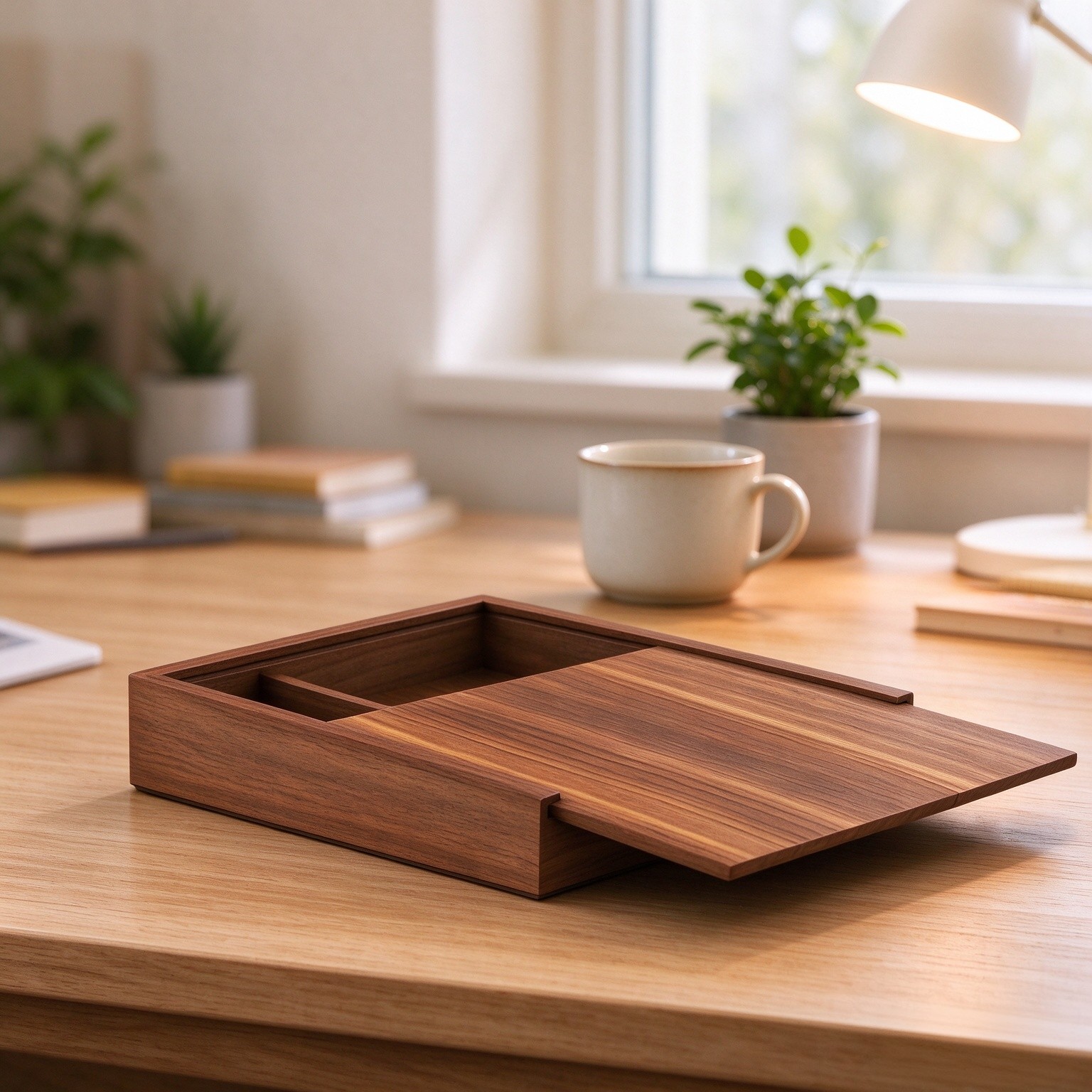 Walnut Wood Storage Box with Compartments | Handmade Gift Keepsake Organizer for Photos, USB Drives, Rings, Small Items | 6.7x6.7x1.4 inches (17x17x3.5cm)