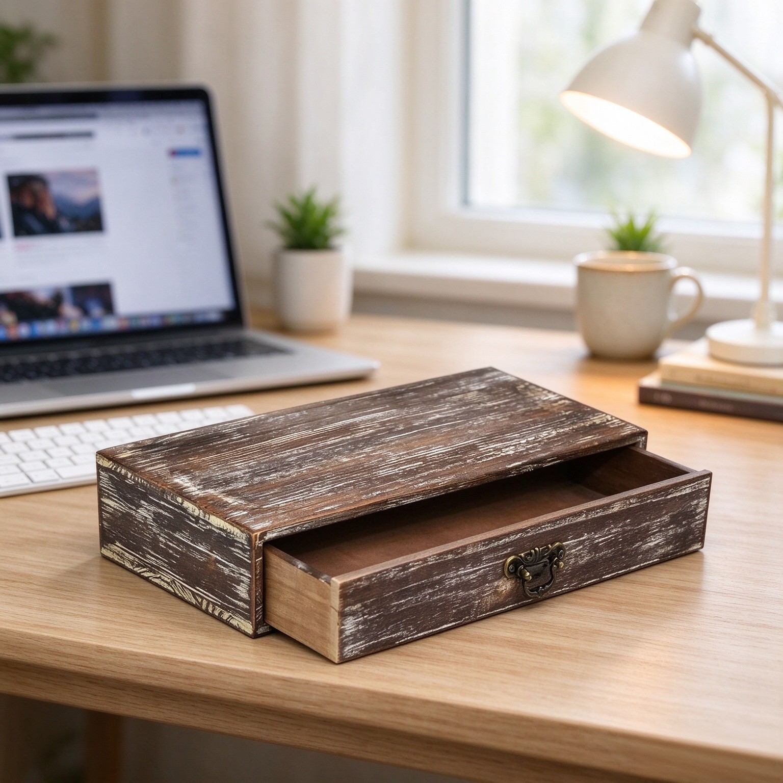 Wooden Drawers Organizer Box Solid Farmhouse Retro Desktop Storage Box