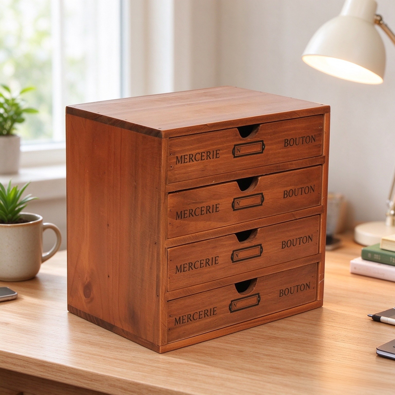 Vintage Wooden Desktop Storage Box, Aged Look Desk, Drawer Cosmetic Jewelry Organizerand Accessoriesfor Home, Office, Classroom & Craftrooms (4 Tiers)