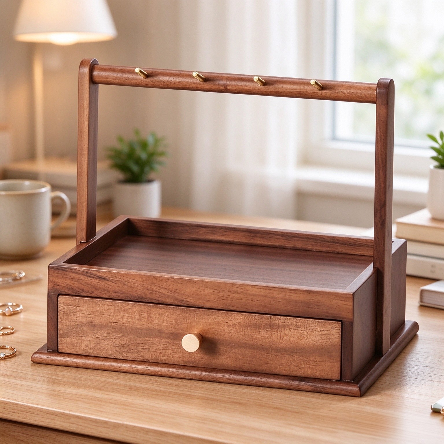 Walnut Wooden Storage Box with Drawer