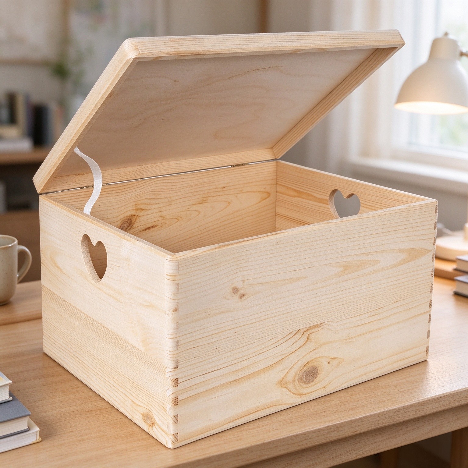 Creative Deco Large XXL Wooden Box Storage Box with Hinged Lid
