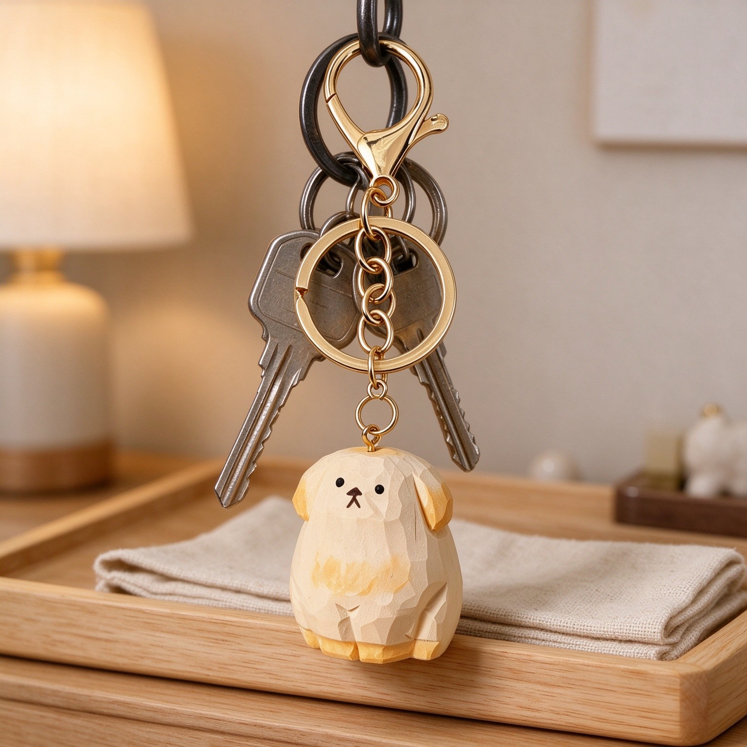 Cute Dog Wood Carving Keychain Bag Charms Handmade Puppy Pet Charm Key Chain Keyring Bag Accessories