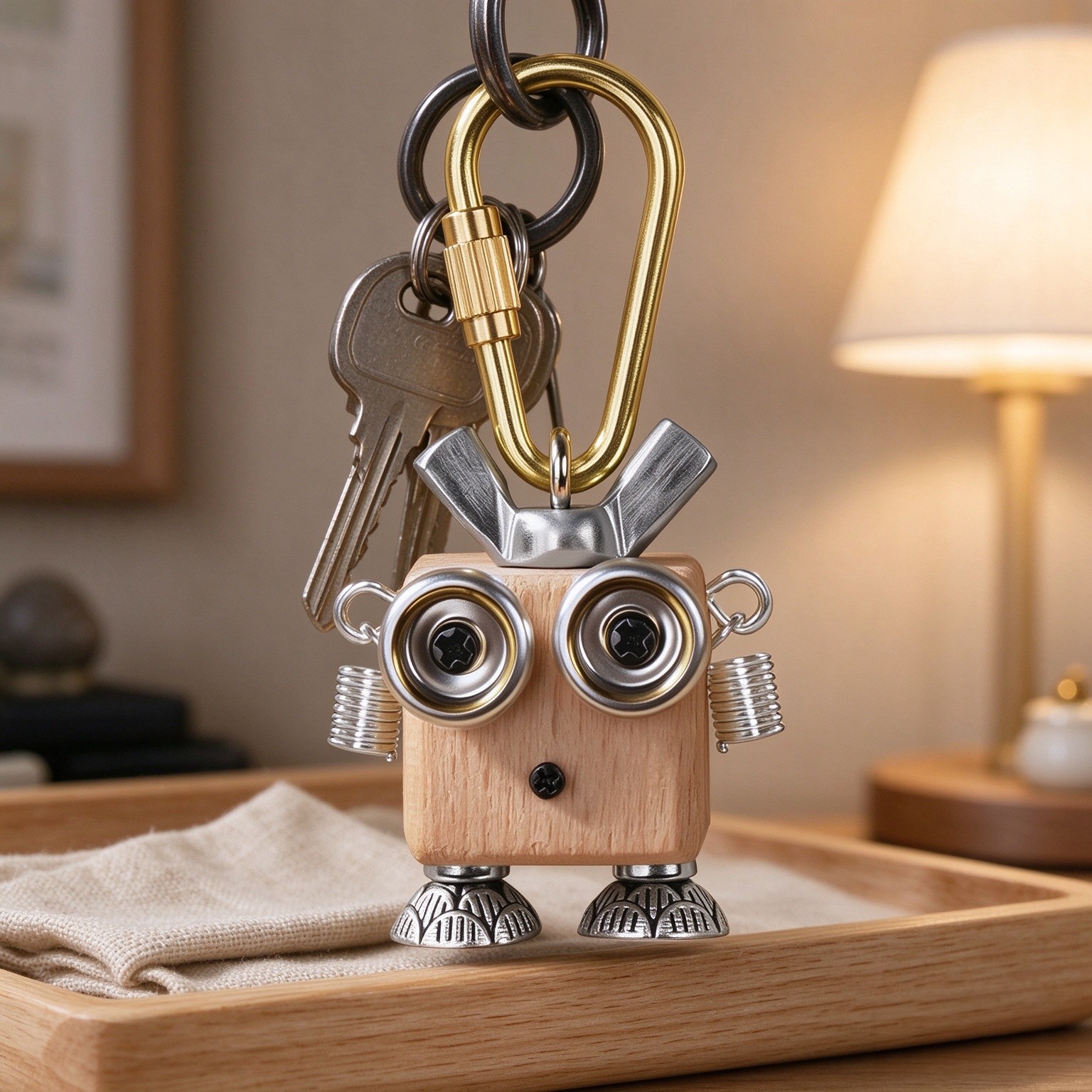 Handmade Wooden Punk Robot Keychain - Cute Keychain with Sturdy key Ring, Funny Key Chain for Sister Birthday Gifts