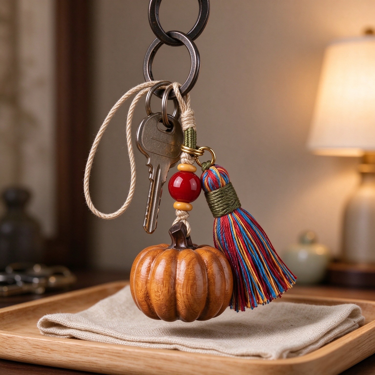 jamow Handcrafted Wood Charm Pendant for Women and Men, Pumpkin Bag Charm for Keys, Backpack, Car Mirror, Desk Decor, Meaningful Gift, Artisan Boho Style, Thoughtful Gift for Bead Lovers