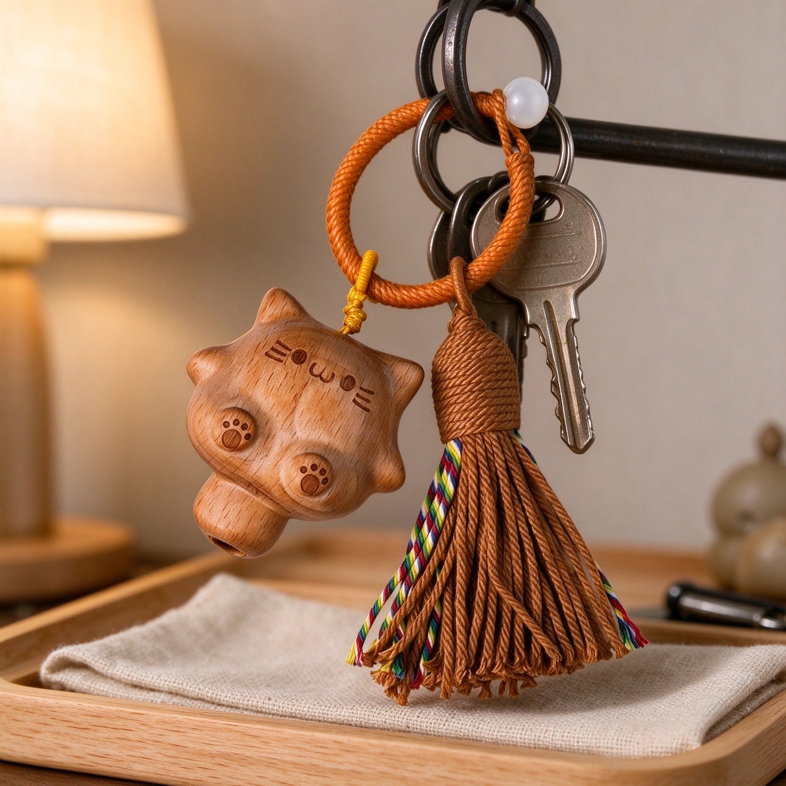 jamow Handcrafted Beech Wood Charm Pendant for Women and Men, Cat Bag Charm for Keys, Backpack, Car Mirror, Desk Decor, Meaningful Gift, Artisan Boho Style, Thoughtful Gift for Bead
