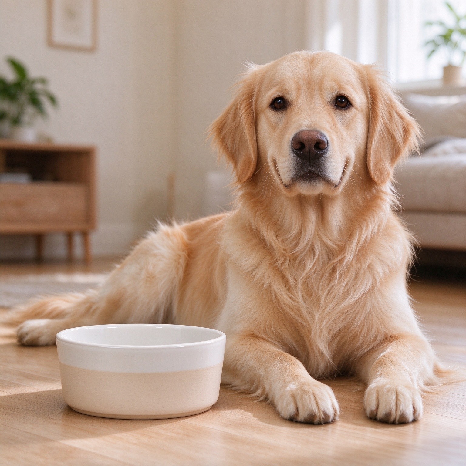 Waggo Dipper Ceramic Dog Bowl for Small and Large Breeds - Heavyweight and Durable Pet Food and Water Dish Crock, Dishwasher Safe, Modern (Small, Buttercream)