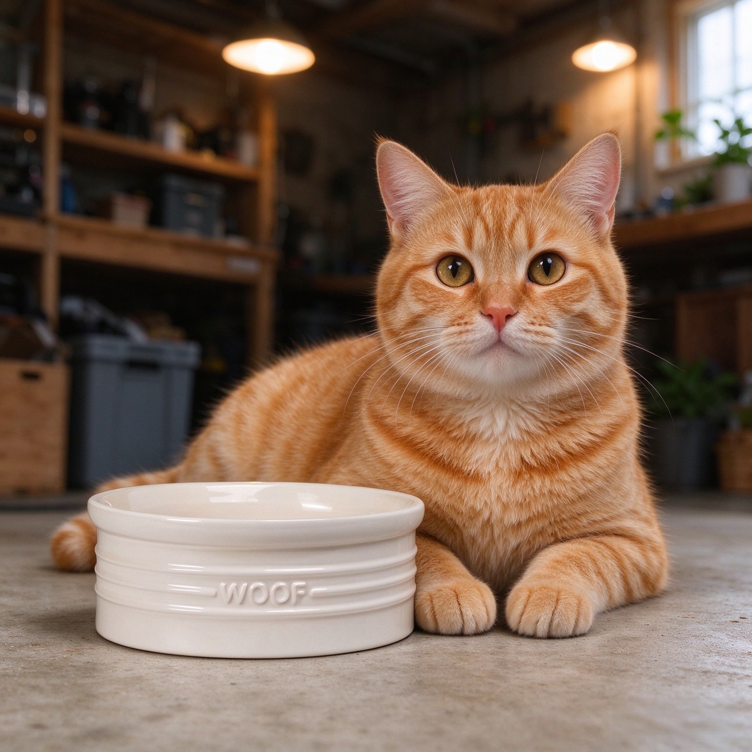 Fringe Studio WOOF Ivory Medium Sculpted Ceramic Pet Bowl (6.5" Diameter x 2.5" H, 32 fl.oz), PetShop Collection (461011)