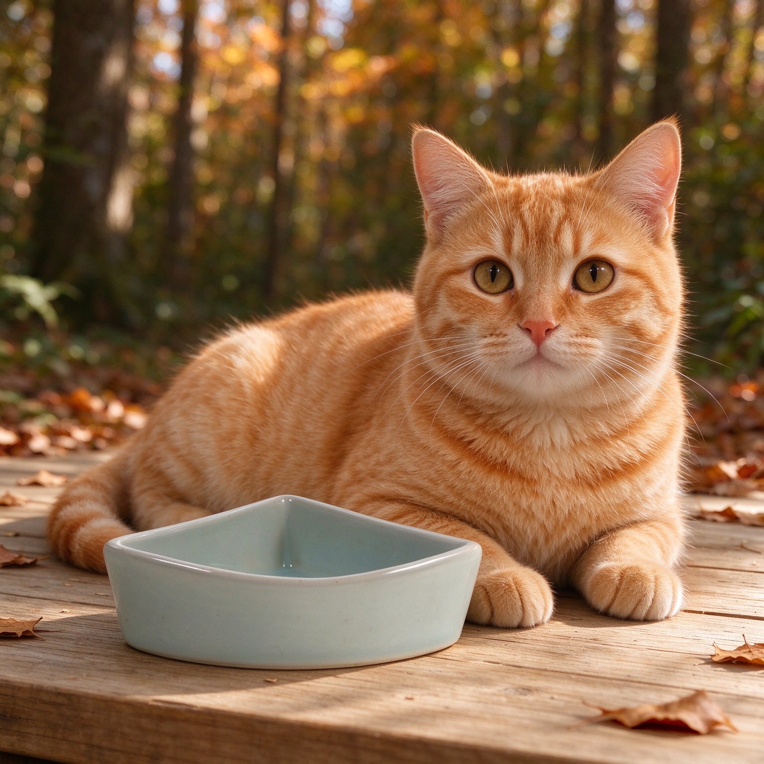 Ceramic PET Water Bowl Blue with Weighted Triangular Wide Base