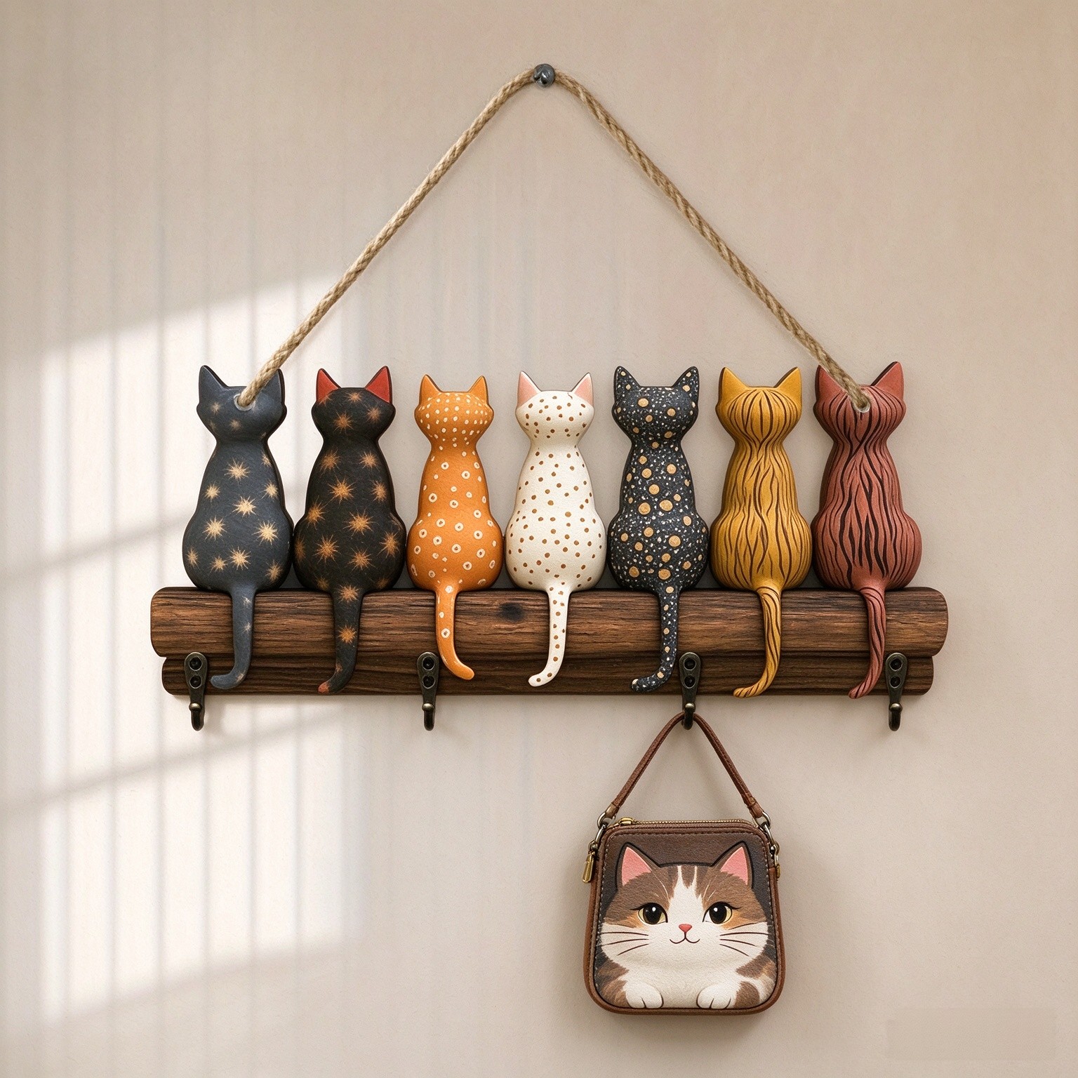 Cat Key Hook - 30x13cm Cartoon Cats Wall Hooks, Multipurpose Bedroom Coat Hooks, Decorative Cat Hanging Rack | Funny Animal Wall Key Holder Hook for Home Entryway, Kitchen, Living Room, Bathroom