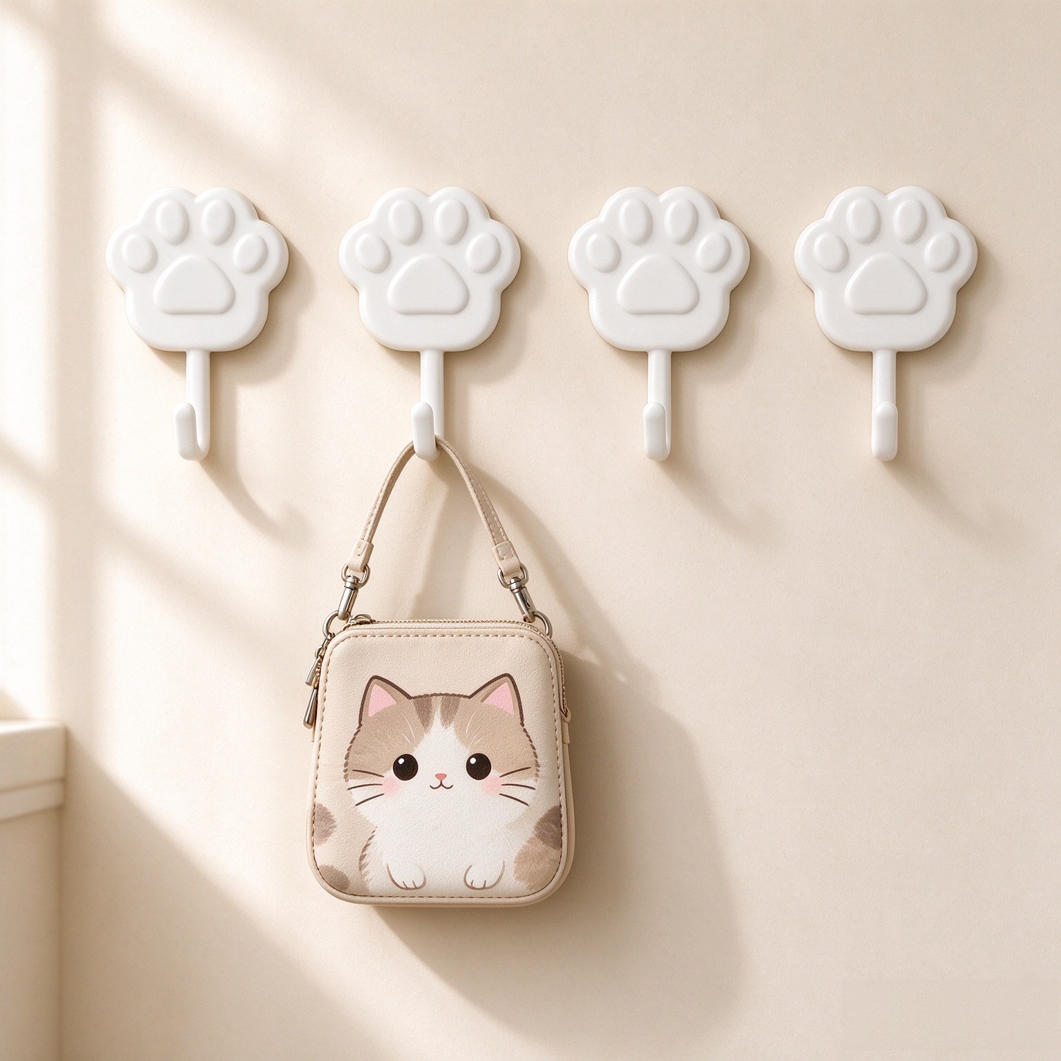White Paw Adhesive Wall Hooks, No-Drill Shower Hooks, No Damage, Holds 4 lb