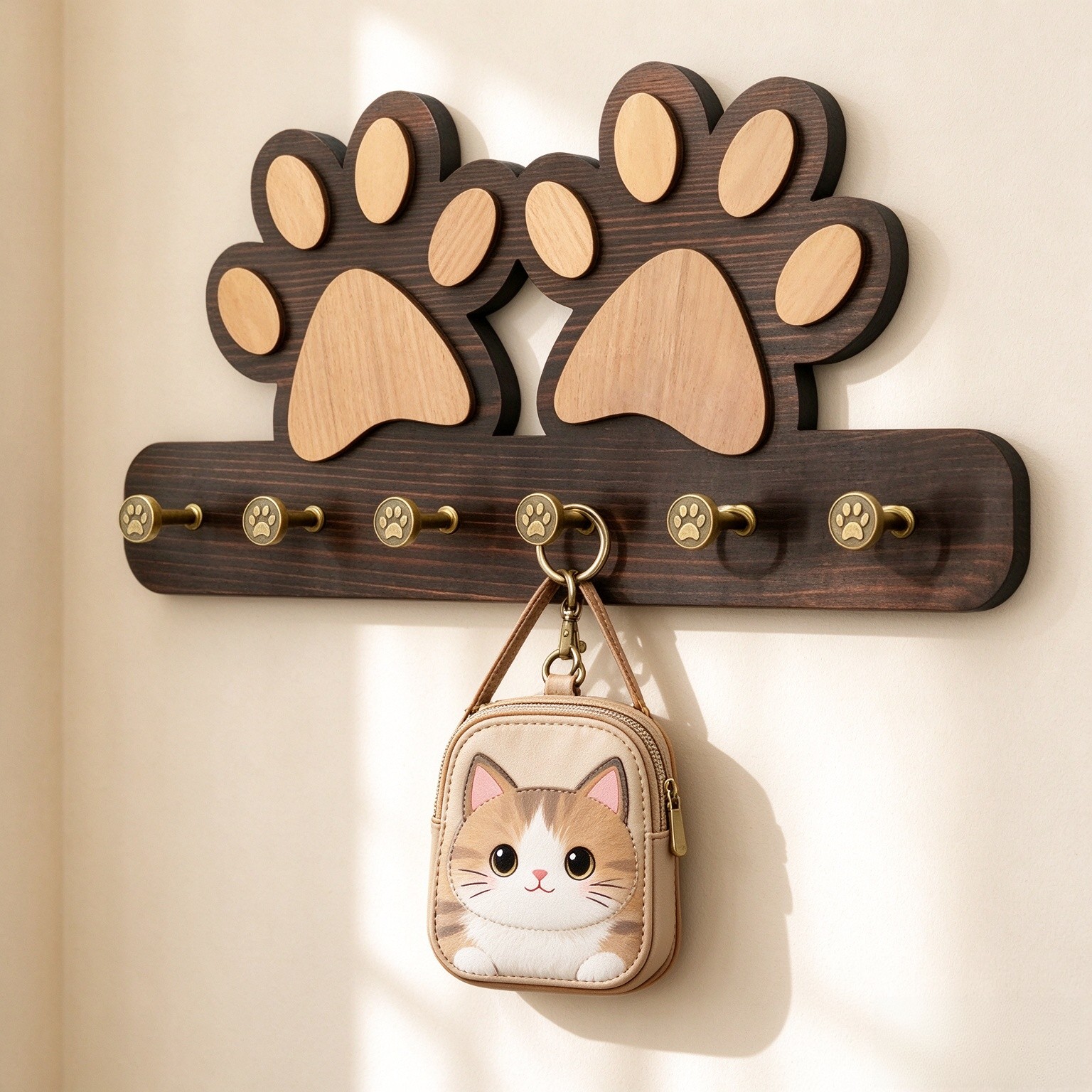 MTERSN Cute Dog Leash Holder for Wall for Apartment Essentials, Dark Brown