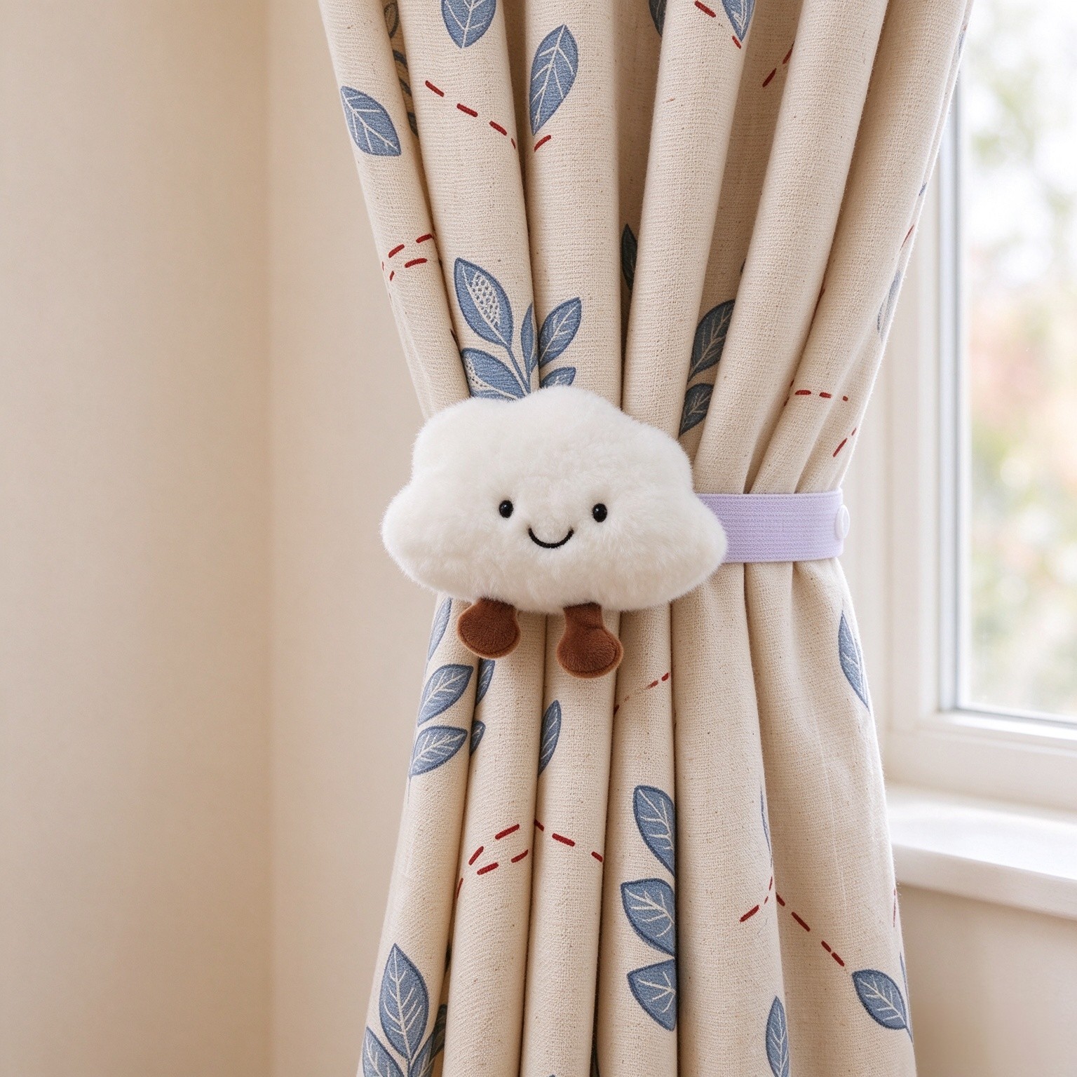 Tamhoo 4 Pack Cartoon Curtain Tiebacks, 3-Snap, Kids Room Decor (Cloud)